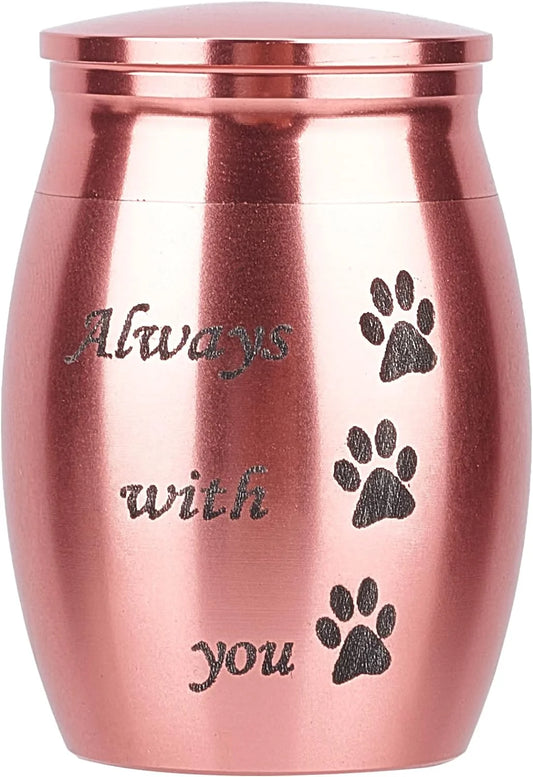Small Pet Urns Always with You Memorial Ashes Holder Mini Paws Engraved Urns Metal Cremation Keepsake Stainless Steel Urns for Pet Dog Cat Bird Rabbit 1.18 X 1.57 Inch Pink