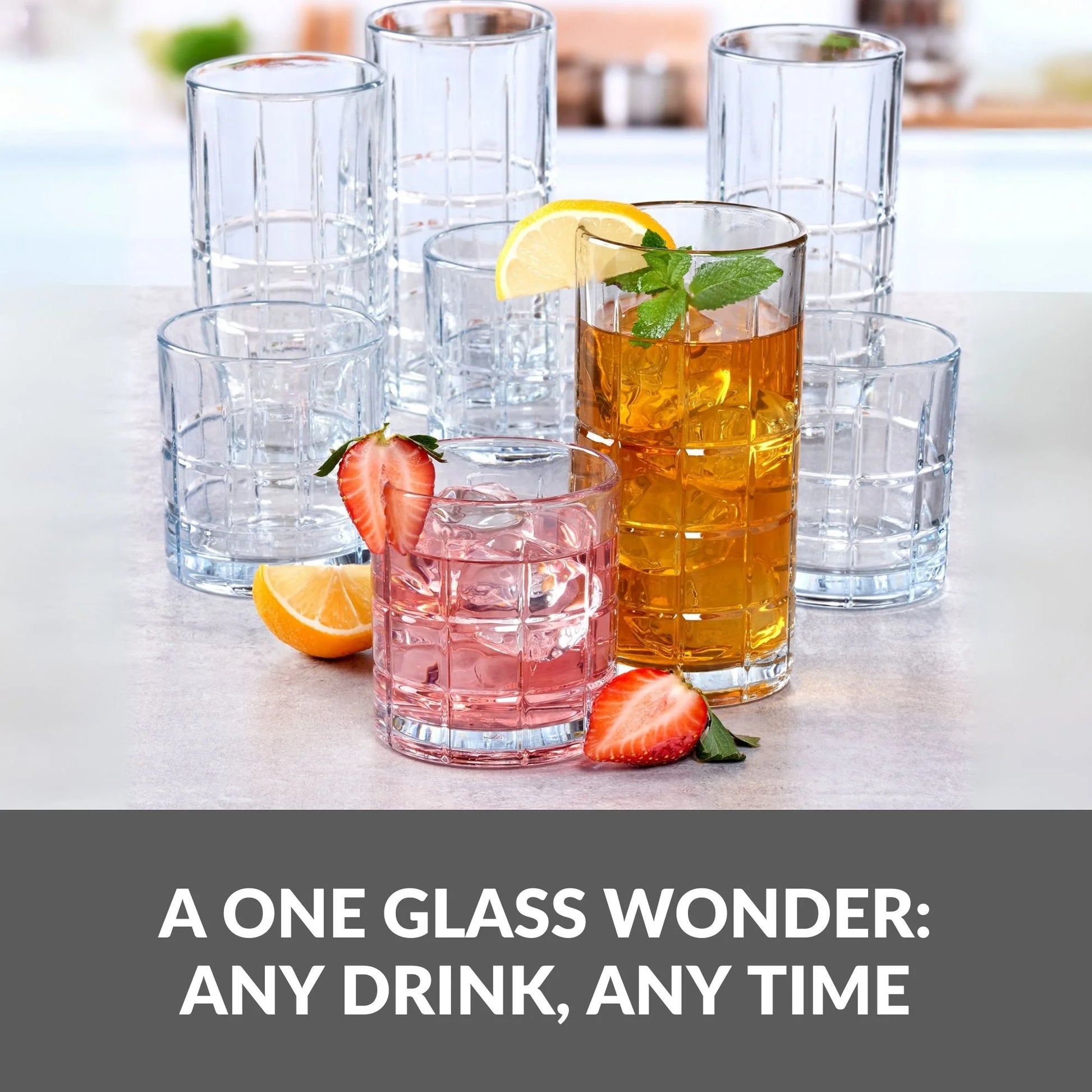 Hudson Glass Drinkware, 10.5 Ounce & 16 Ounce, Set of 8