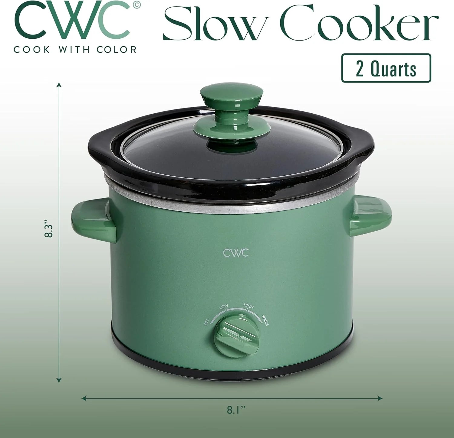 2-Quart Mini Slow Cooker with Removable Stoneware Pot, Dark Sage Green