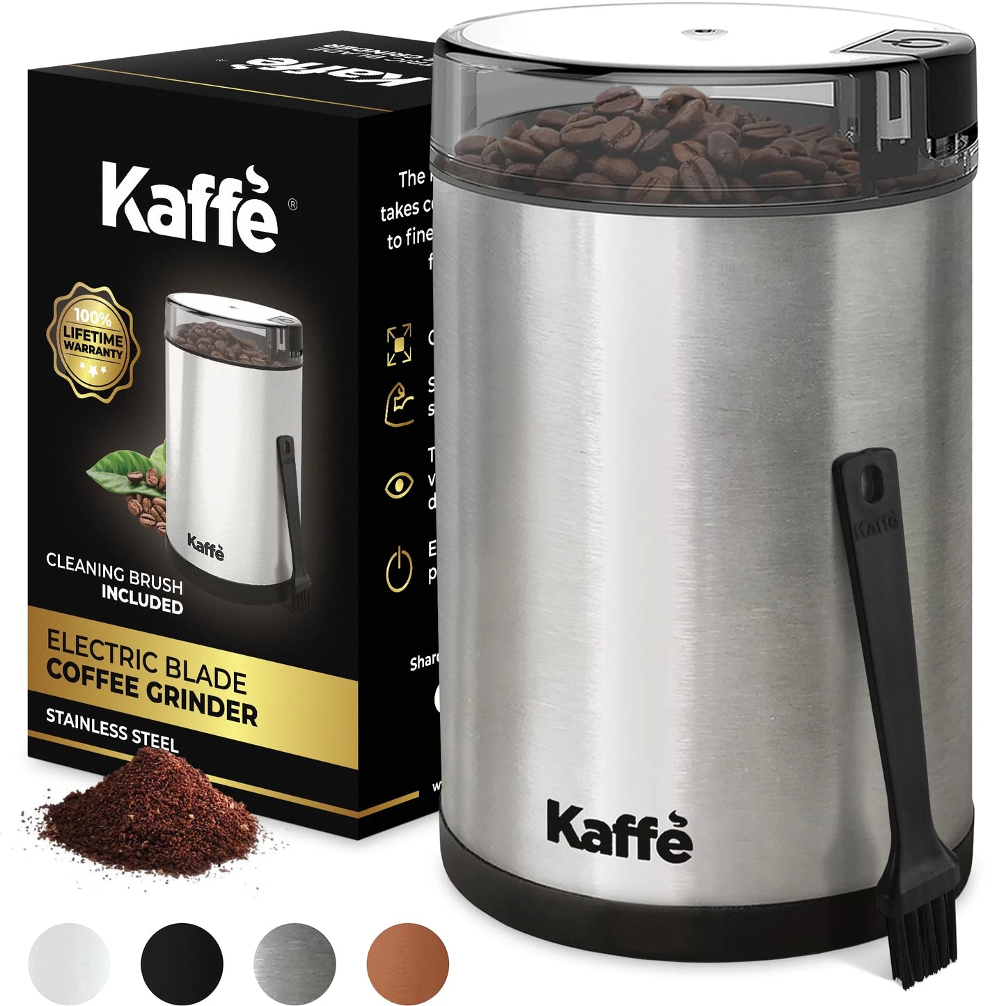 14Cup Electric Coffee Grinder with Auto On/Off, Stainless Steel (Cleaning Brush Included)