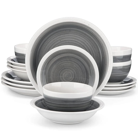 , Series ORI, 16-Piece Dinnerware Set, Stoneware Tableware Plate Set, Service for 4, Gray