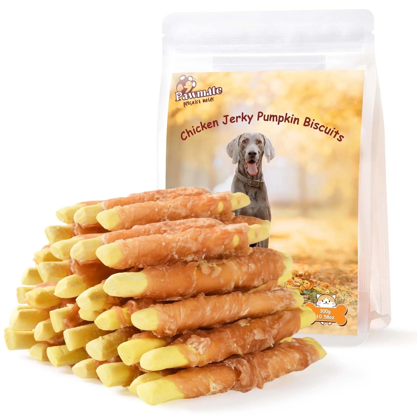 Chicken Jerky-Wrapped Pumpkin Biscuits for Dogs, Digestive Support Soft Chews, 11 oz