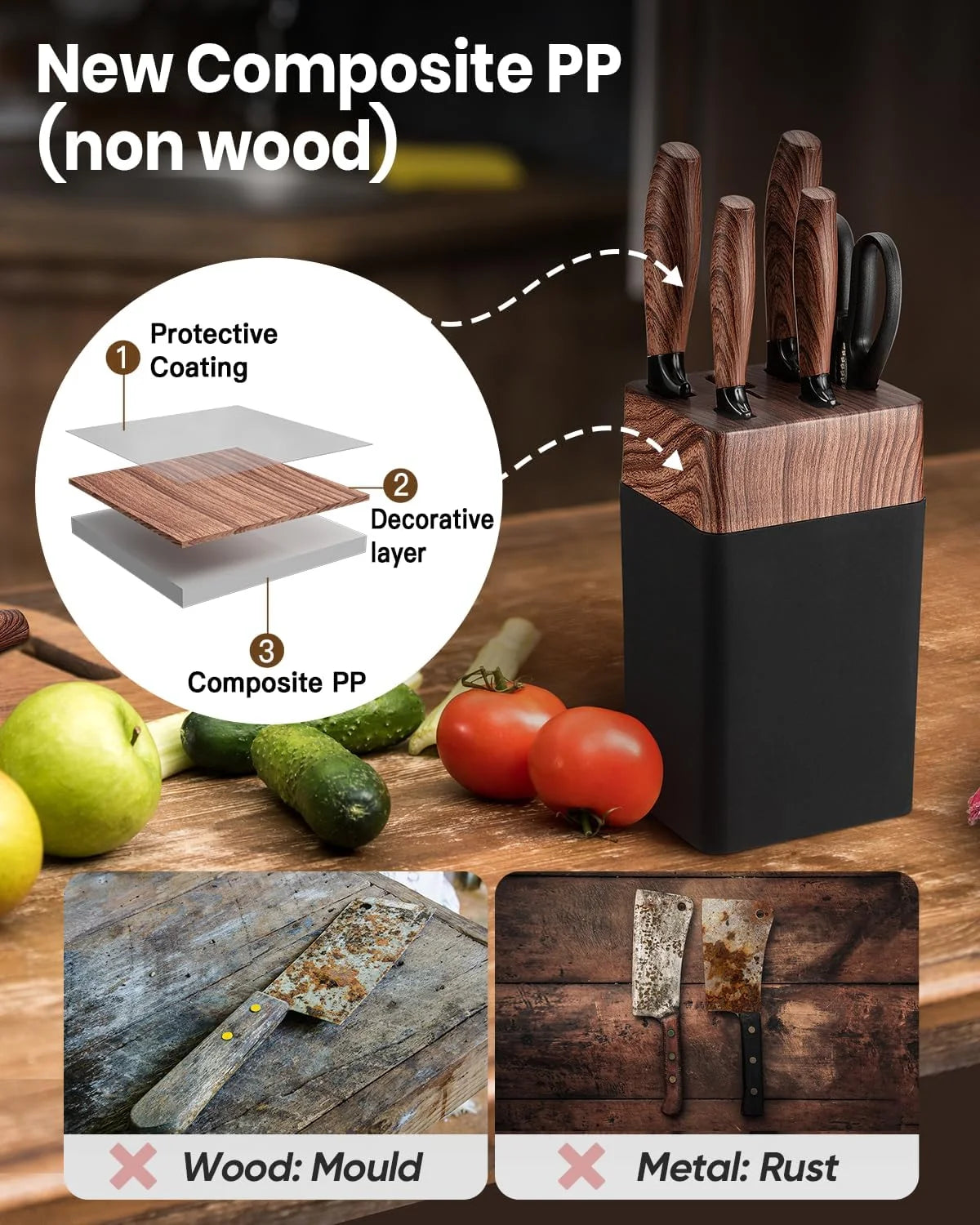 Kitchen Knife Set, 7 Pcs Knives Block Set with Built in Sharpener Block,Professional German Stainless Steel Knife Block Set,Dishwasher Safe,Black