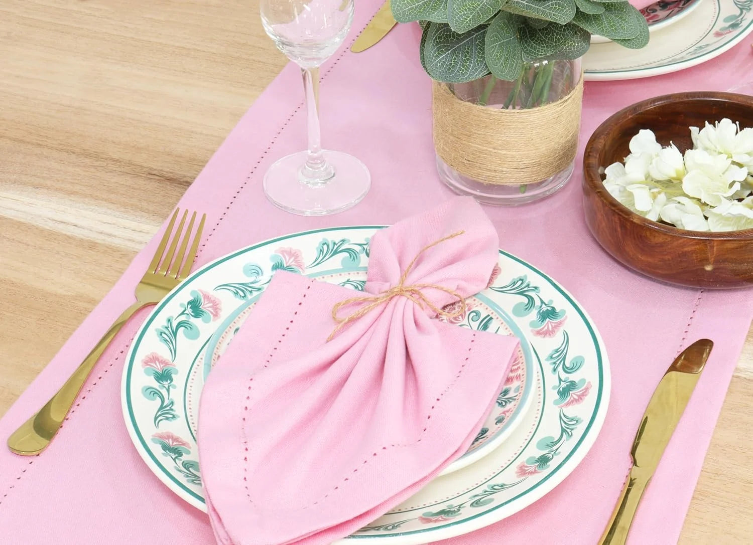 Hemstitch Cloth Napkins Set of 10, 18X18 Inches, Dinner Table Decorative - Blush Pink
