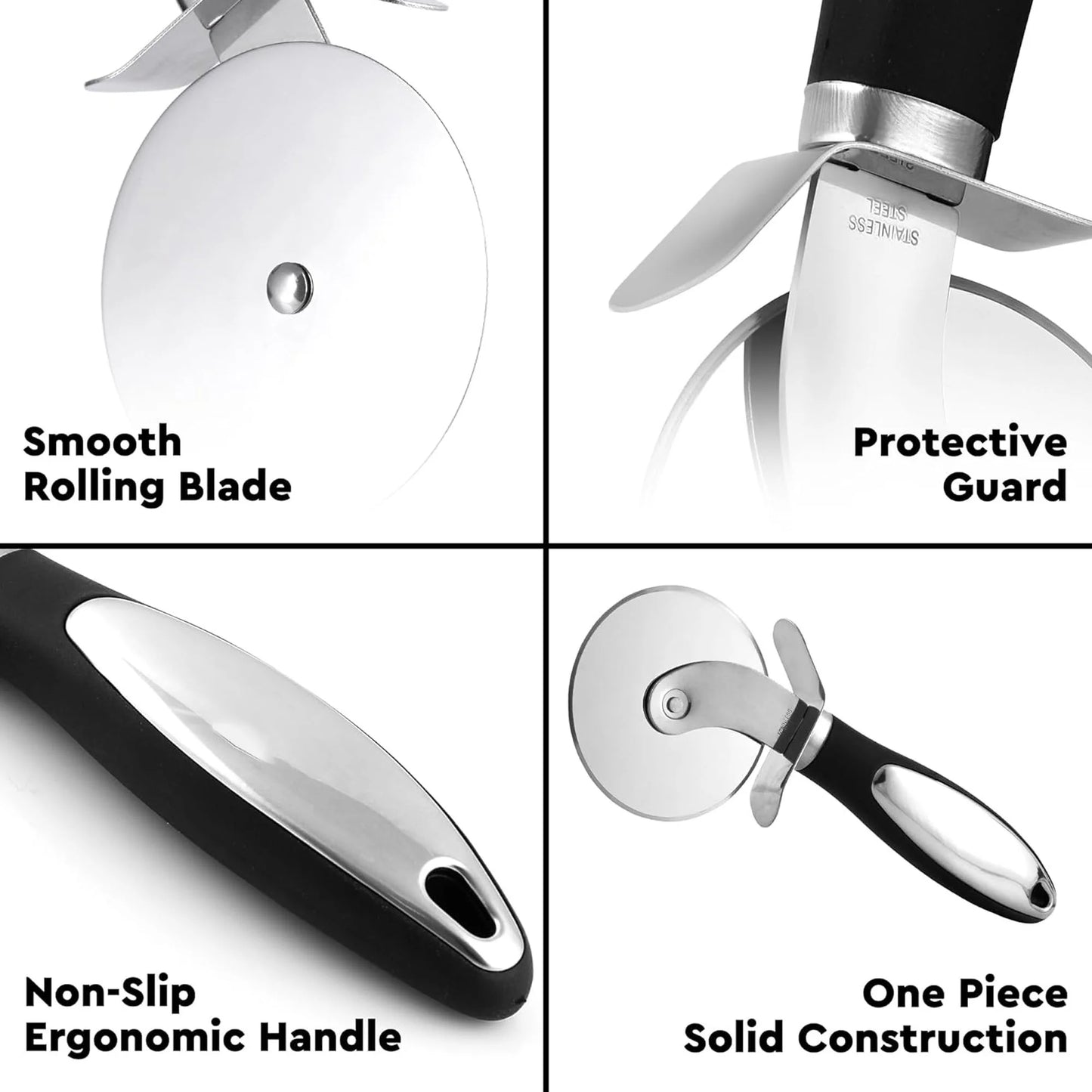 2PCS Premium Pizza Cutter - Durable Stainless Steel Pizza Cutter Wheel - Easy-To-Clean, Easy-To-Use Pizza Slicer - Super Sharp with Non-Slip Handle - Dishwasher Safe Pizza Wheel (Black)