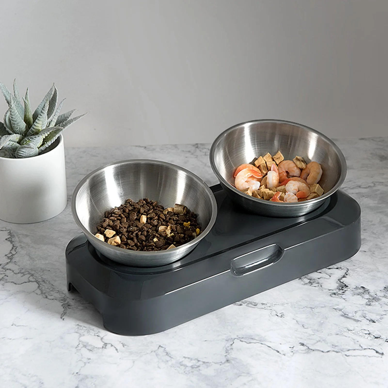 Raised Cat Food Bowls Stainless Steel Cat Bowls Elevated Tilted Adjustable Height Anti-Vomit Cats Dogs Pets Supply