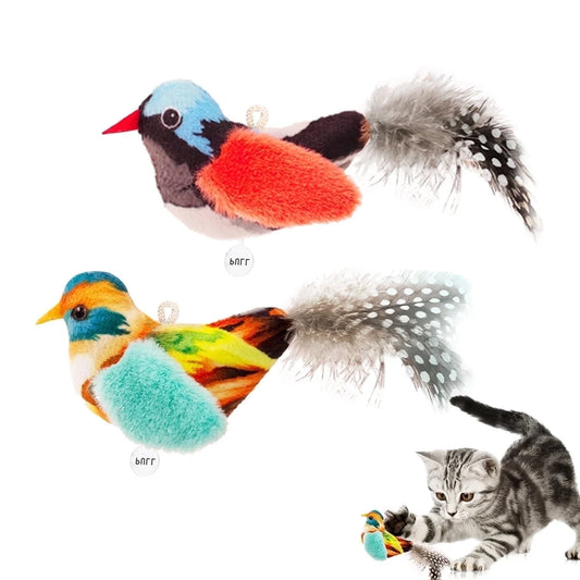 Catnip Cat Toys 2-Piece Interactive Cat Toy Set with Chirp Bird, Elastic String, Catnip (2 Pack)