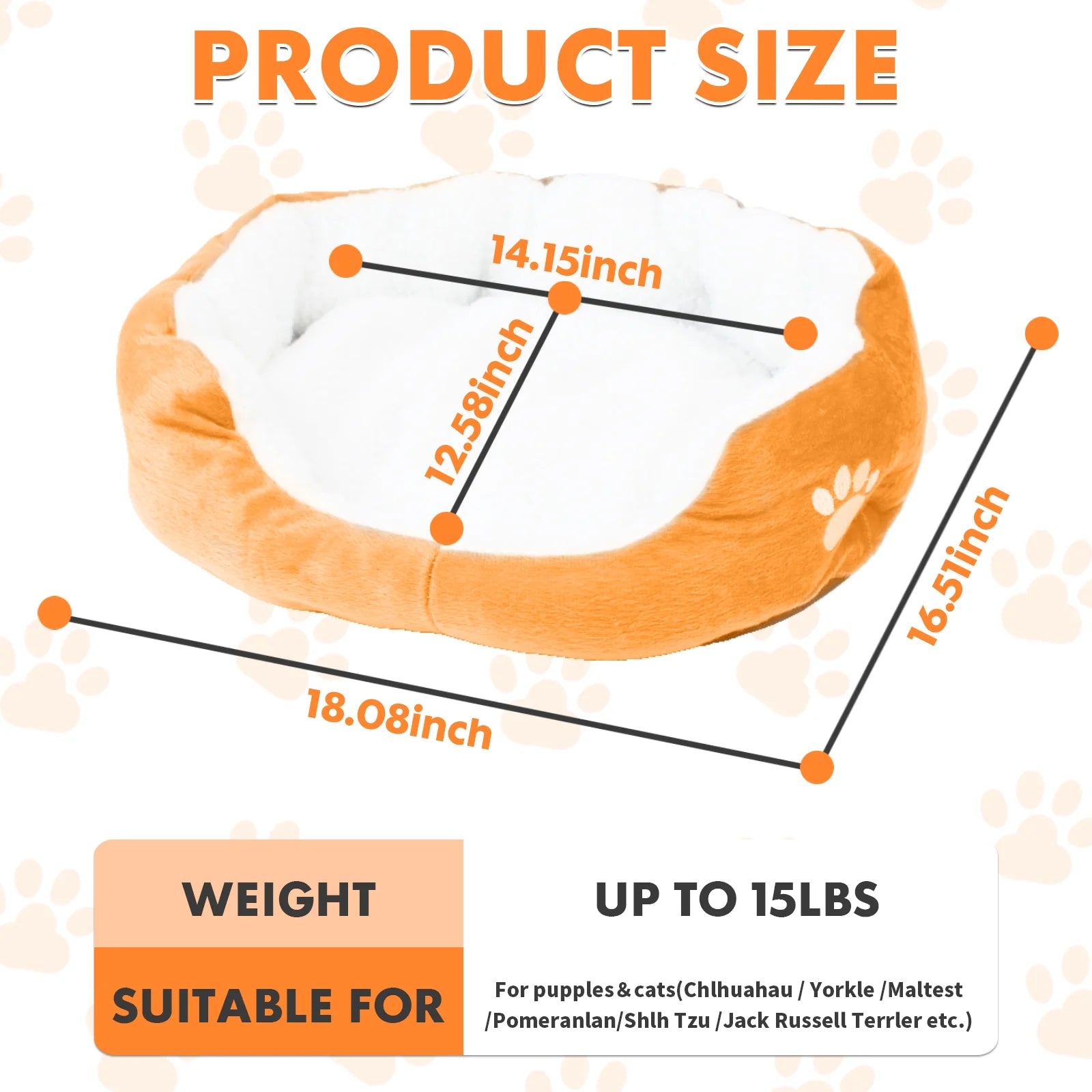 Dog Beds for Small Dogs Puppy Bed Pet Cats Bed with Removable Cushion for Indoor Cats Dogs, Orange