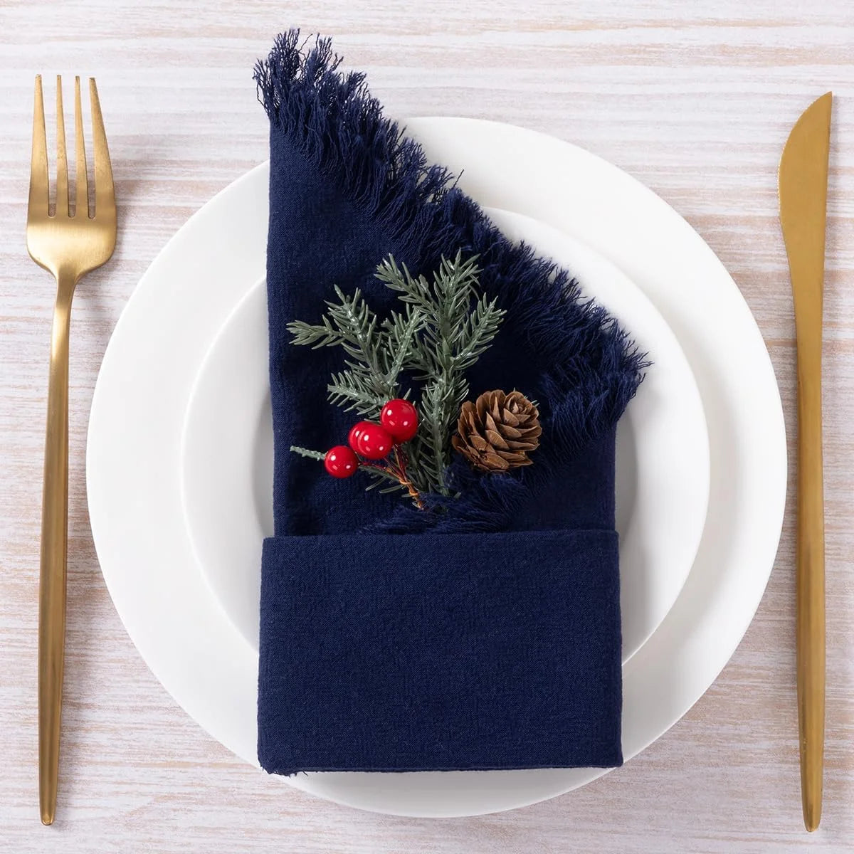 ACCENTHOME Navy Cotton Linen Napkin Set of 12 18X18 Inch Dinner Napkins - Washable Soft Premium Hotel Quality Reusable Napkins Perfect Table Napkins for Family Dinners, Weddings