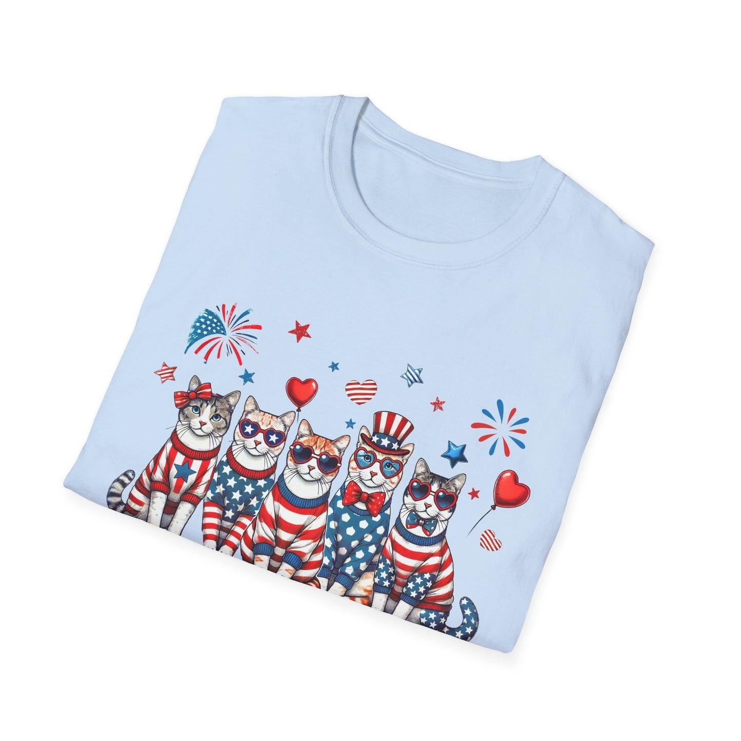 Patriotic Cat Unisex Softstyle T-Shirt for Fourth of July Celebrations