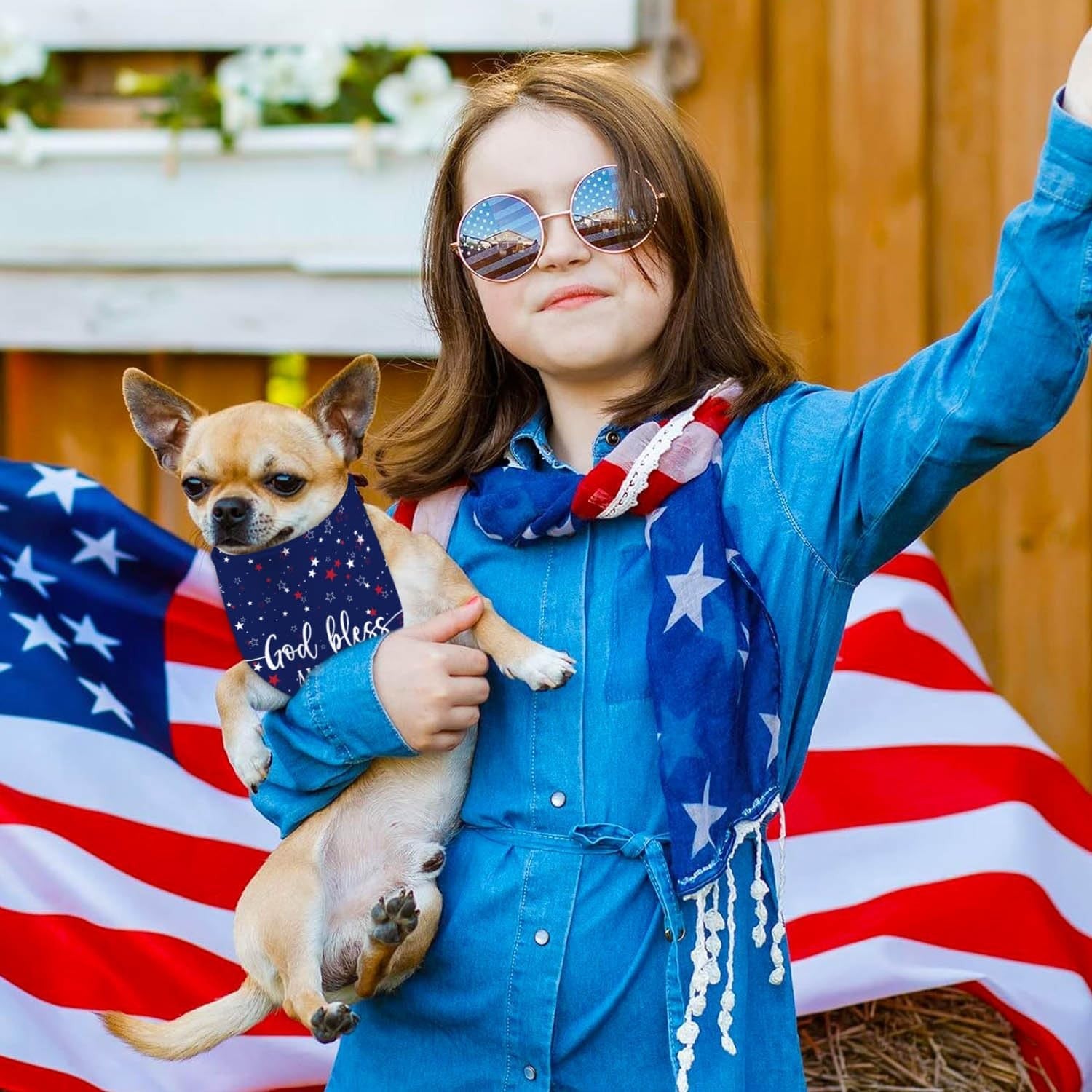 4Th of July Dog Bandanas, Patriotic Party Pet Decorations 2 Pack, Adjustable Ind
