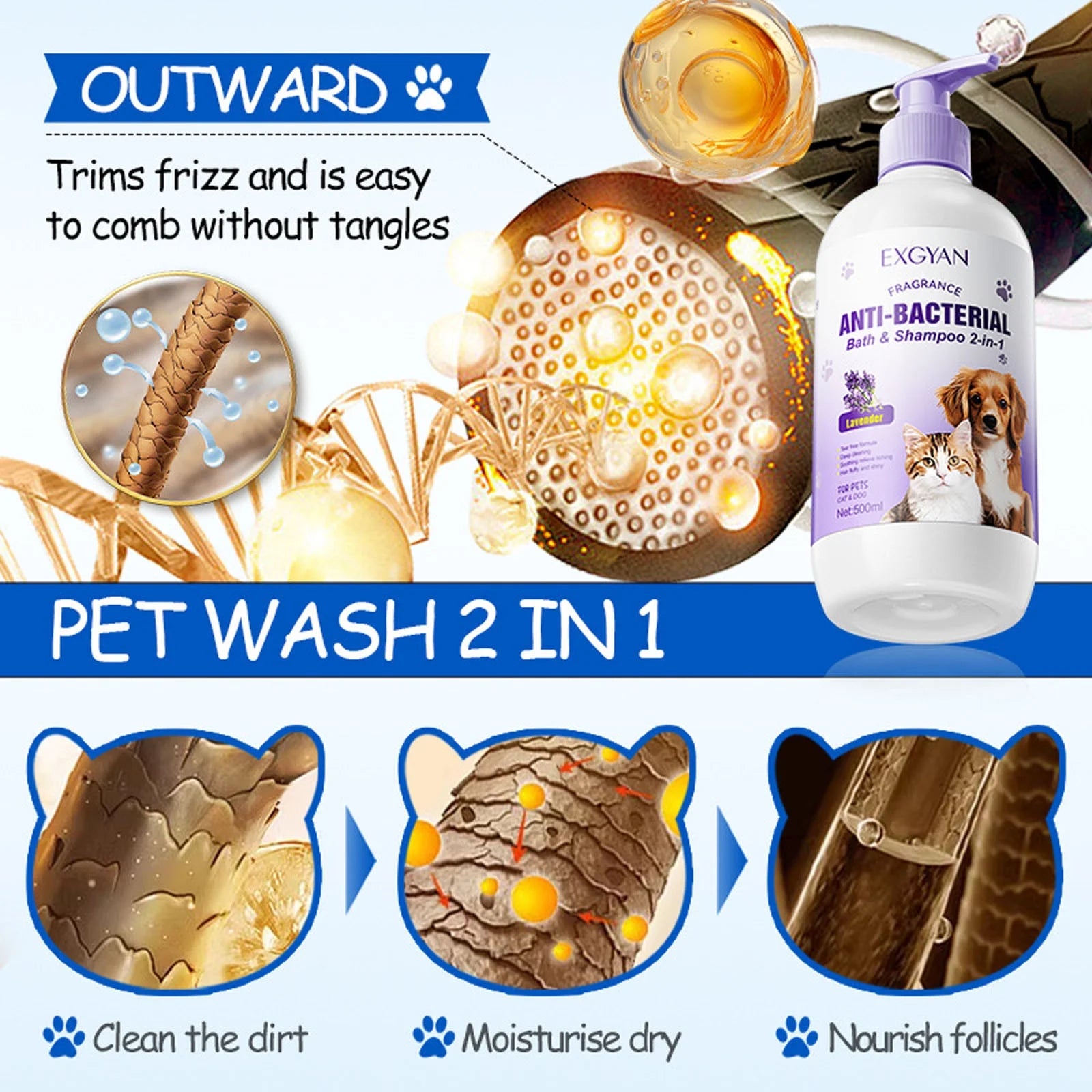 Deals of the Day Clearance!  2-In-1 Pet Lavender Bath and Shampoo-500Ml Soothing Wash for Pets