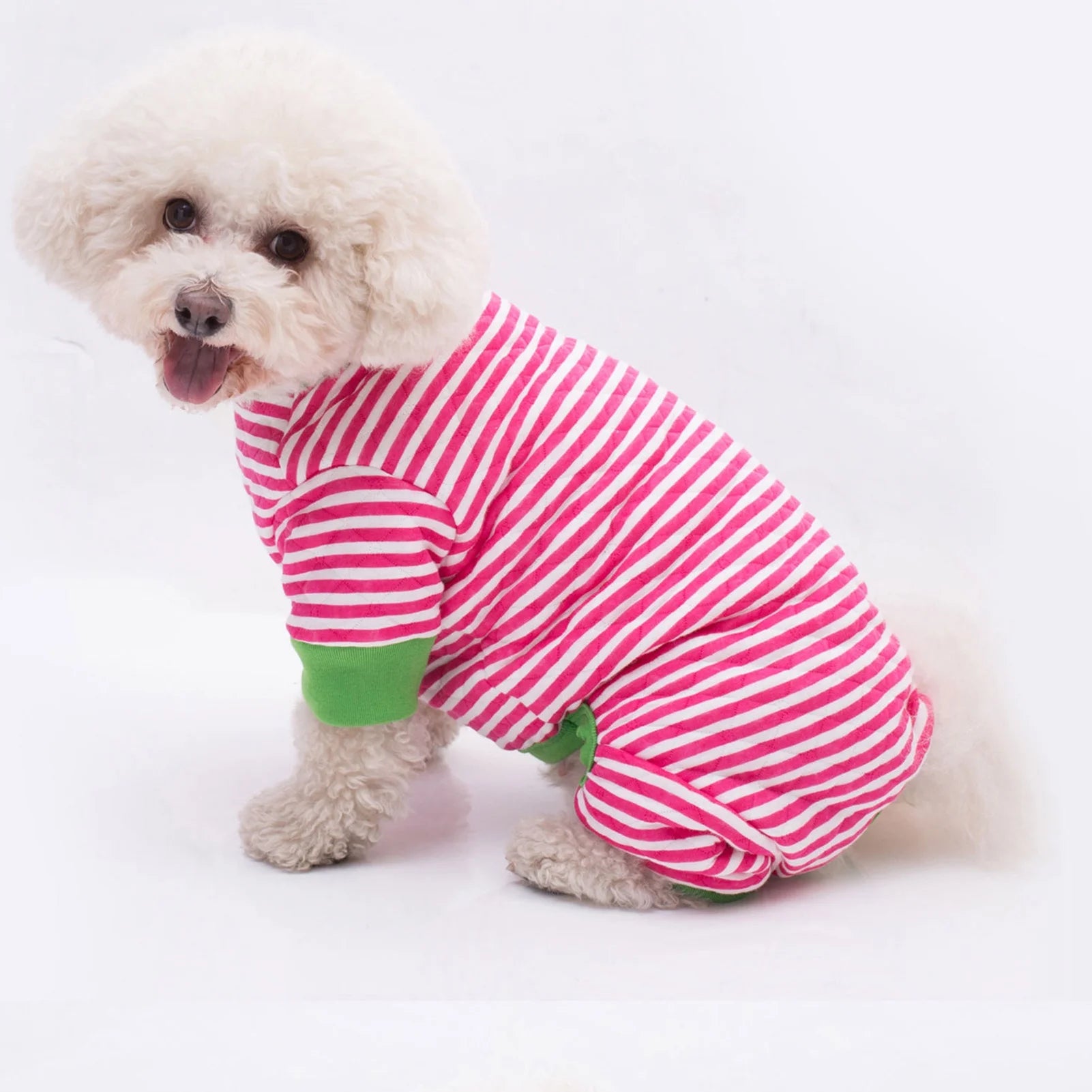 Soft Cotton Pet Pajamas - Striped Jumpsuit for Dogs and Cats, Comfortable Apparel for Play and Sleep