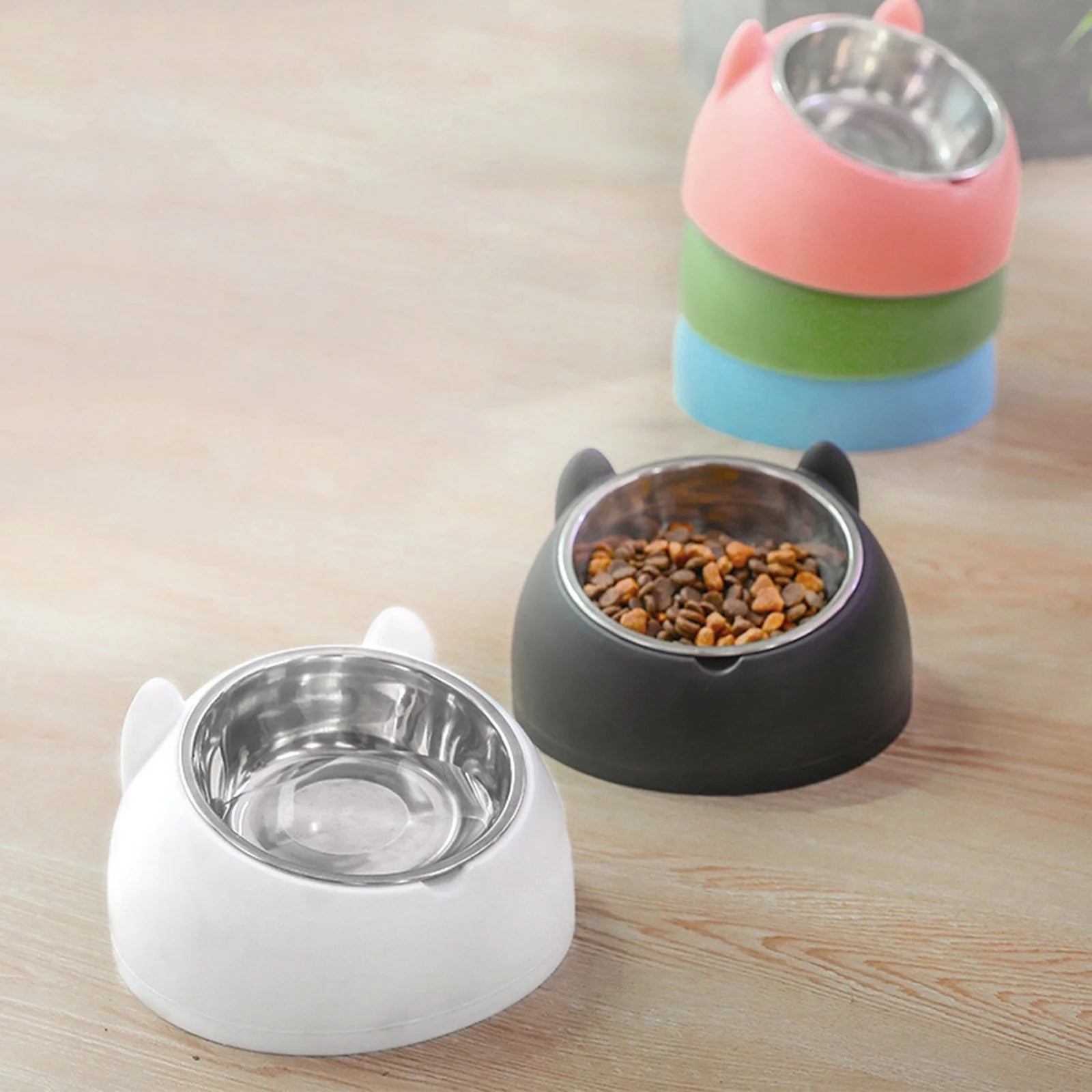 Pet Feeder Raised Cat Bowl Food Feeder Neck Protective Bowl Dog Kitten Food Dish Pet Supplies anti Slip Metal Blue