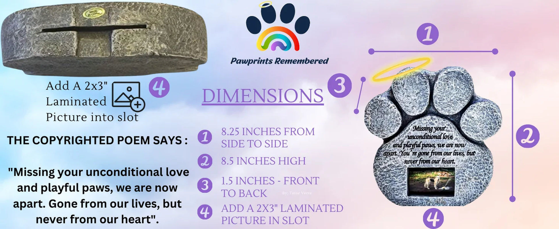 - Paw Print Pet Memorial Stone - Outdoor Garden Picture Frame