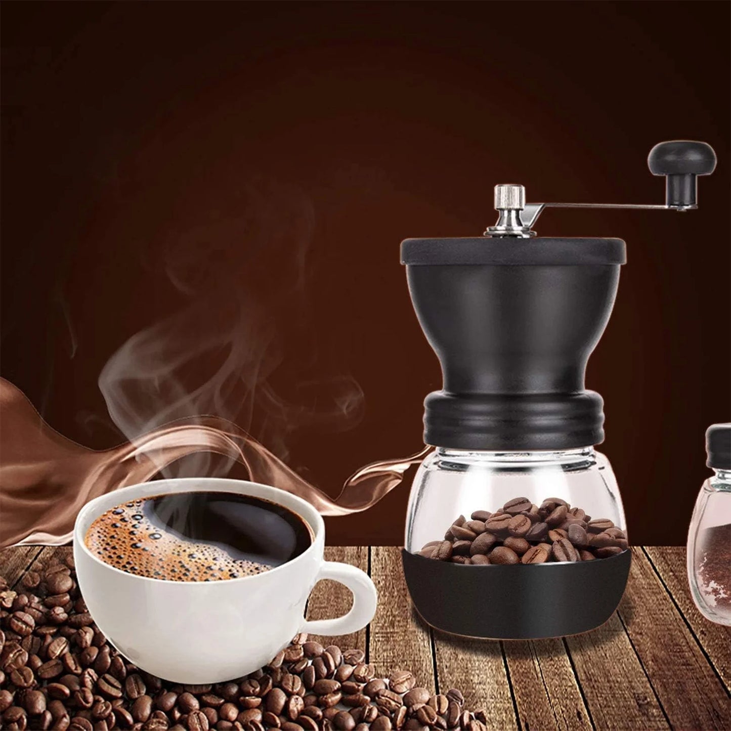 PARACITY Manual Coffee Bean Grinder Small, Ceramic Burr, 2 X 11Oz Glass Jars, Stainless Steel Handle for Drip, Espresso, French Press & Turkish Brew
