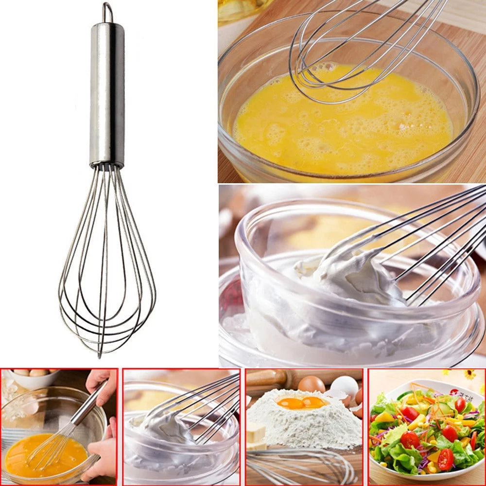 Stainless Steel Whisk, Versatile Tool for Egg Beater, Milk Frother, Hand Push Whisk, Heavy Duty Kitchen Wire Whisk for Cooking Blending Beating Stirring, 10.2" X 2.2", Sliver