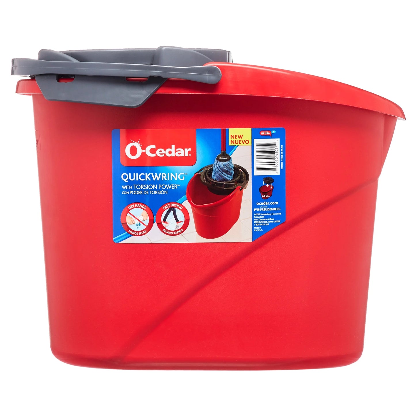 Quickwring Bucket, 2.5 Gallon Mop Bucket with Wringer, Red