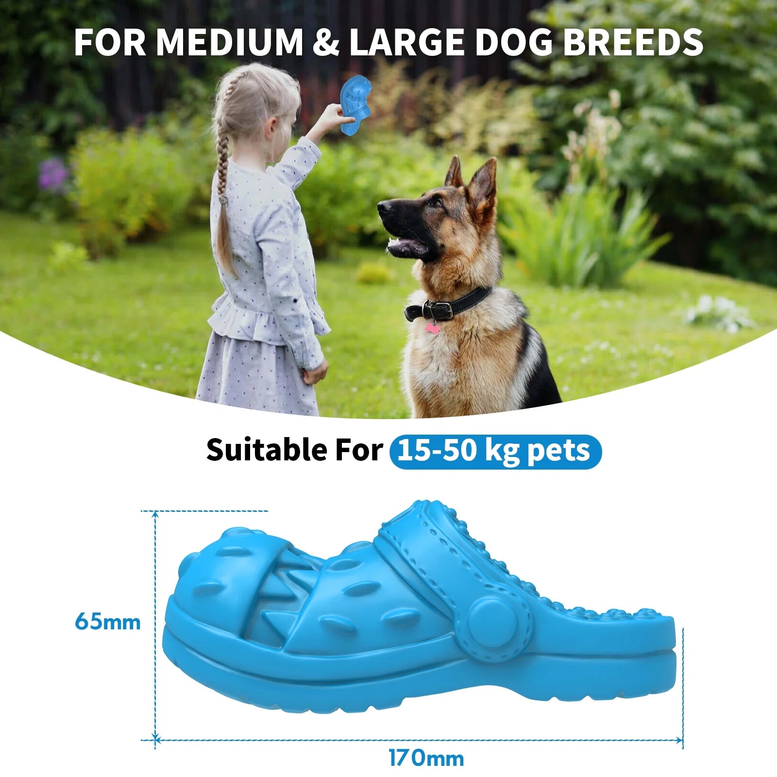 Squeaky Dog Chew Toys for Aggressive Chewers - Slipper Shape for Large Breed Puppies and Dogs - Blue