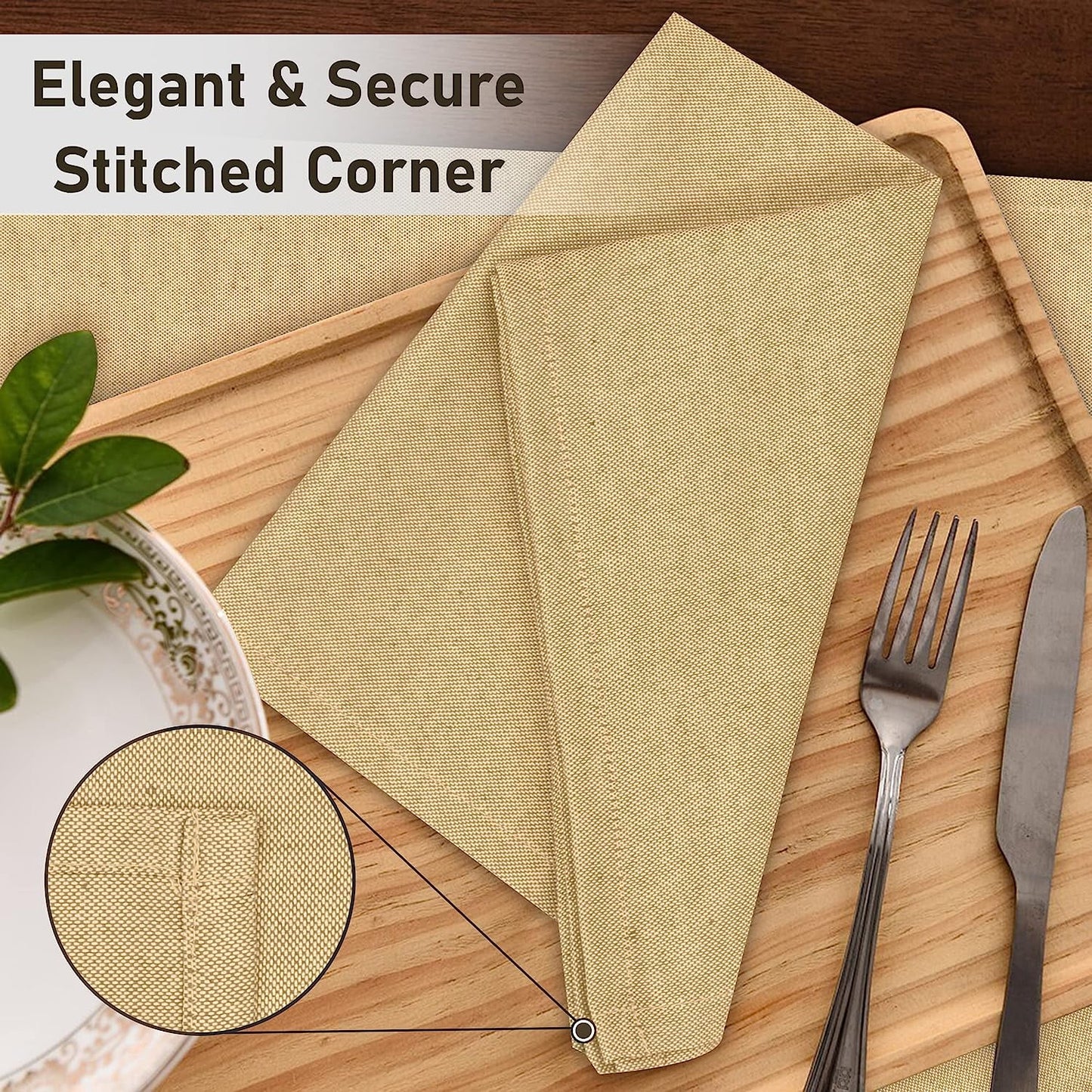 Cloth Napkins Set of 12, 18X18 Reusable Napkins Cloth Washable, Soft & Durable Table Napkins, Polycotton Chambray Dinner Napkins for Parties, Christmas, Thanksgiving, Weddings - Honey