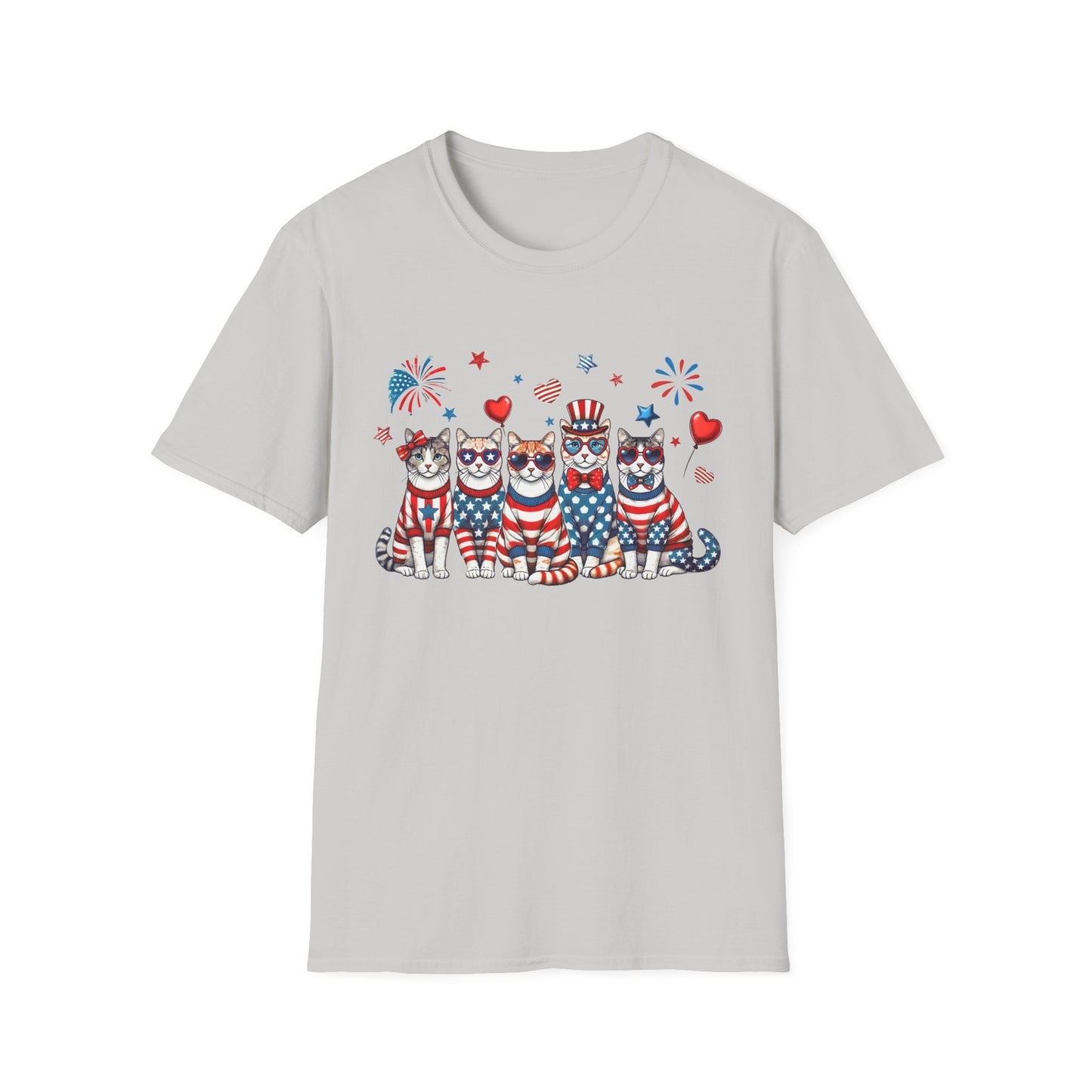 Patriotic Cat Unisex Softstyle T-Shirt for Fourth of July Celebrations