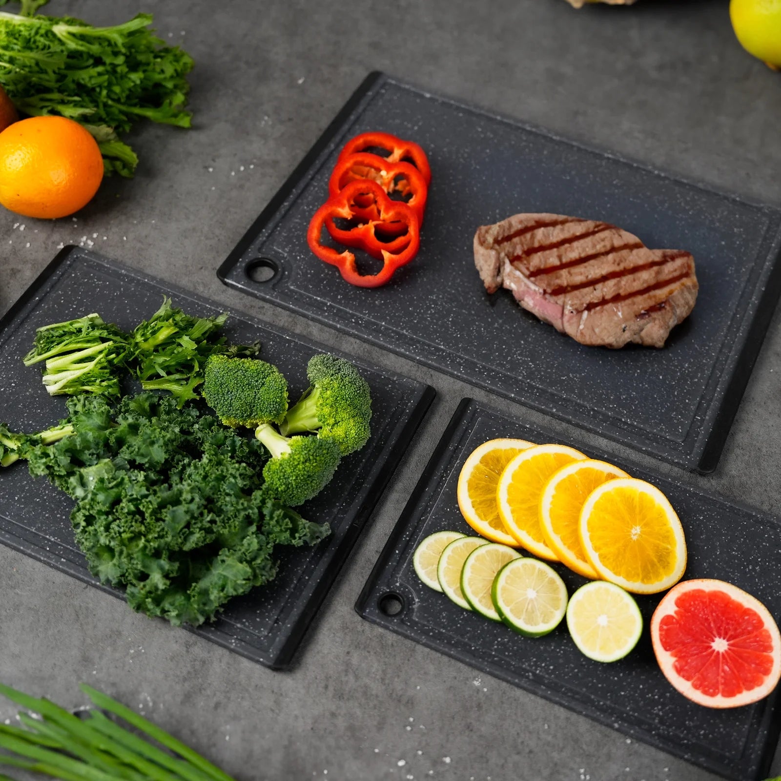 3-Piece Plastic Large Cutting Boards Set for Kitchen, Chopping Board with Non-Slip Feet and Juice Grooves