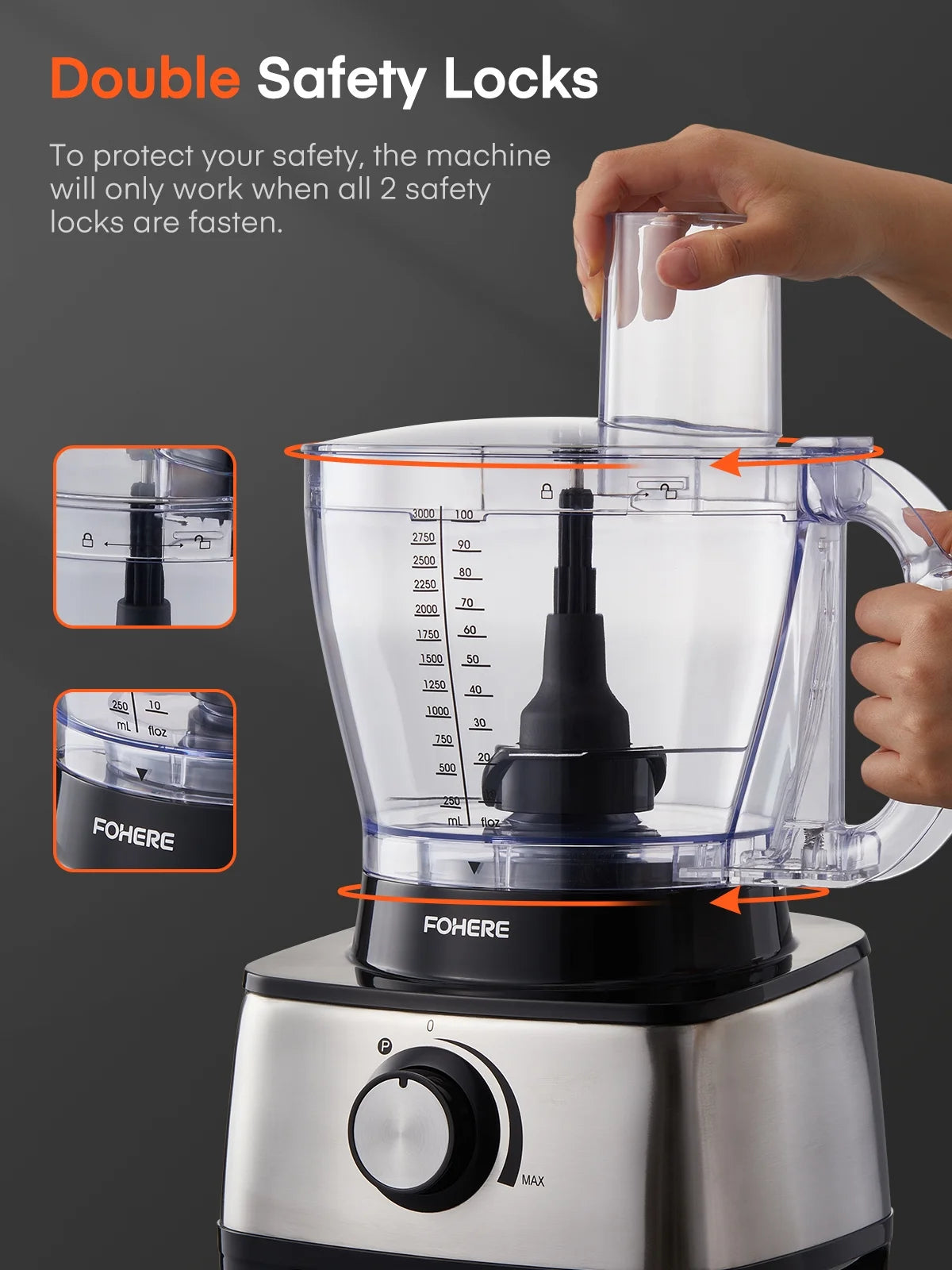 14 Cup 800W Food Processor, 2-Speed 6 Functions for Shredding, Slicing, Doughing, Emulsfying and Juicing