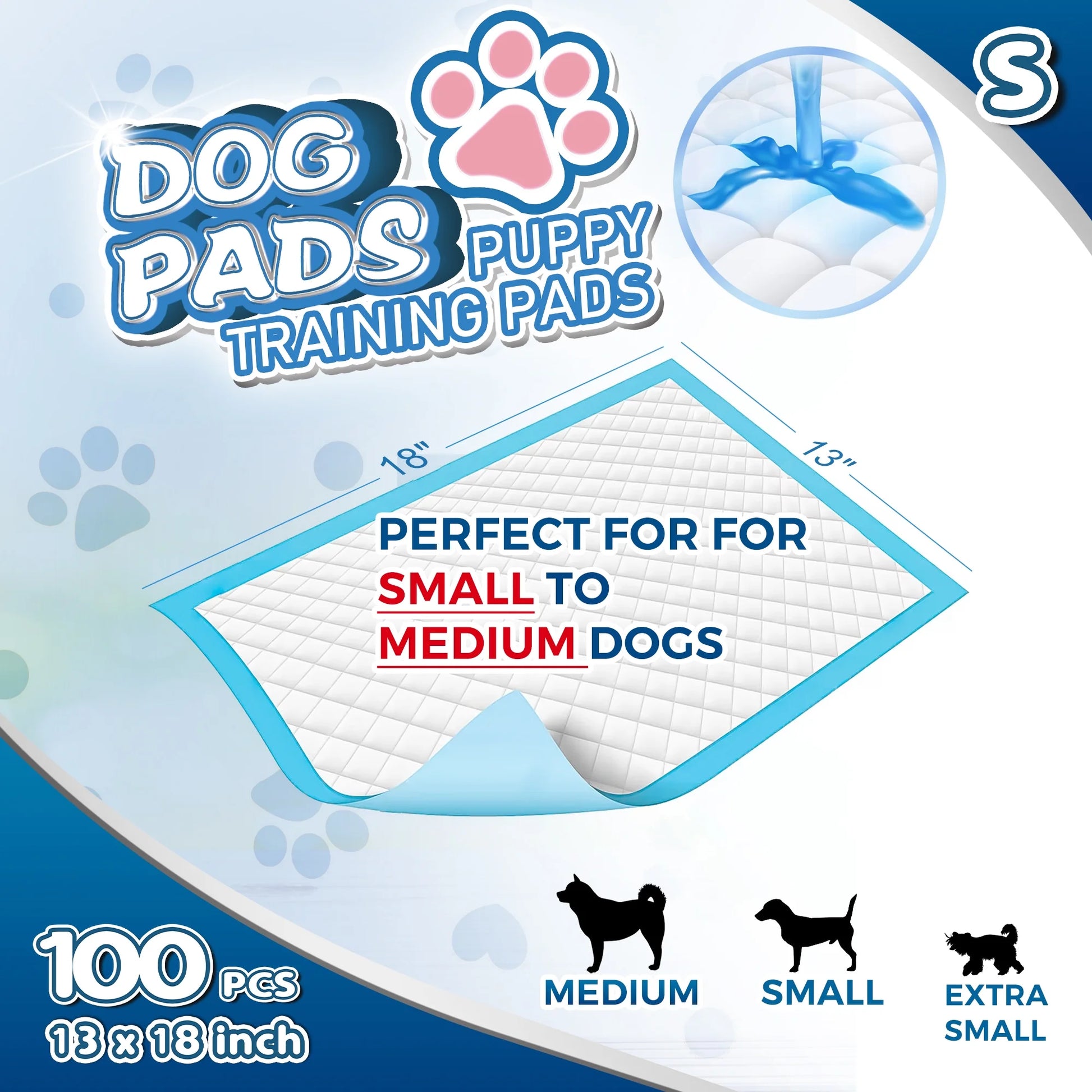 Training Pads, Dog & Puppy Pads,S, 13X18 In,100 Count,Disposable Dog Pee Pads