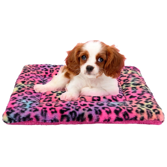 Pet Bed Crate Mat Reversible Pad for Cats Dogs Leopard Pattern, Small, Washable