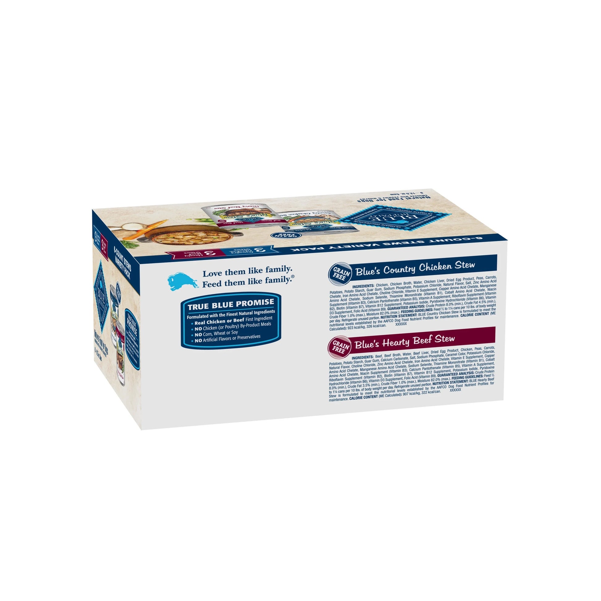 Blue's Stew Natural Wet Dog Food Variety Pack, Hearty Beef and Country Chicken, 12.5 oz Cans (6 Count - 3 of Each Flavor)