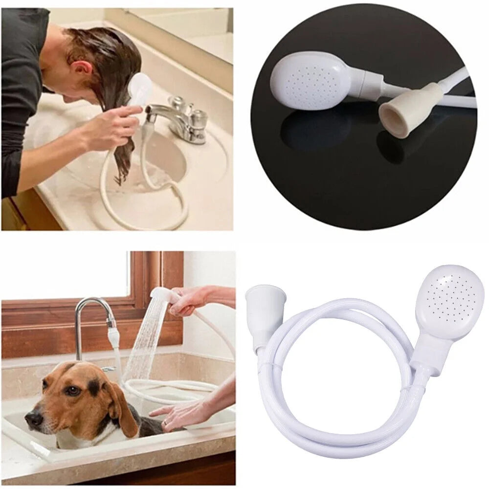 Hose Wash Dogs ,Hair Dog Pet Sh Ower Sprays Hose Bath Tub Sink Faucet Attachment Wash Durable (White)