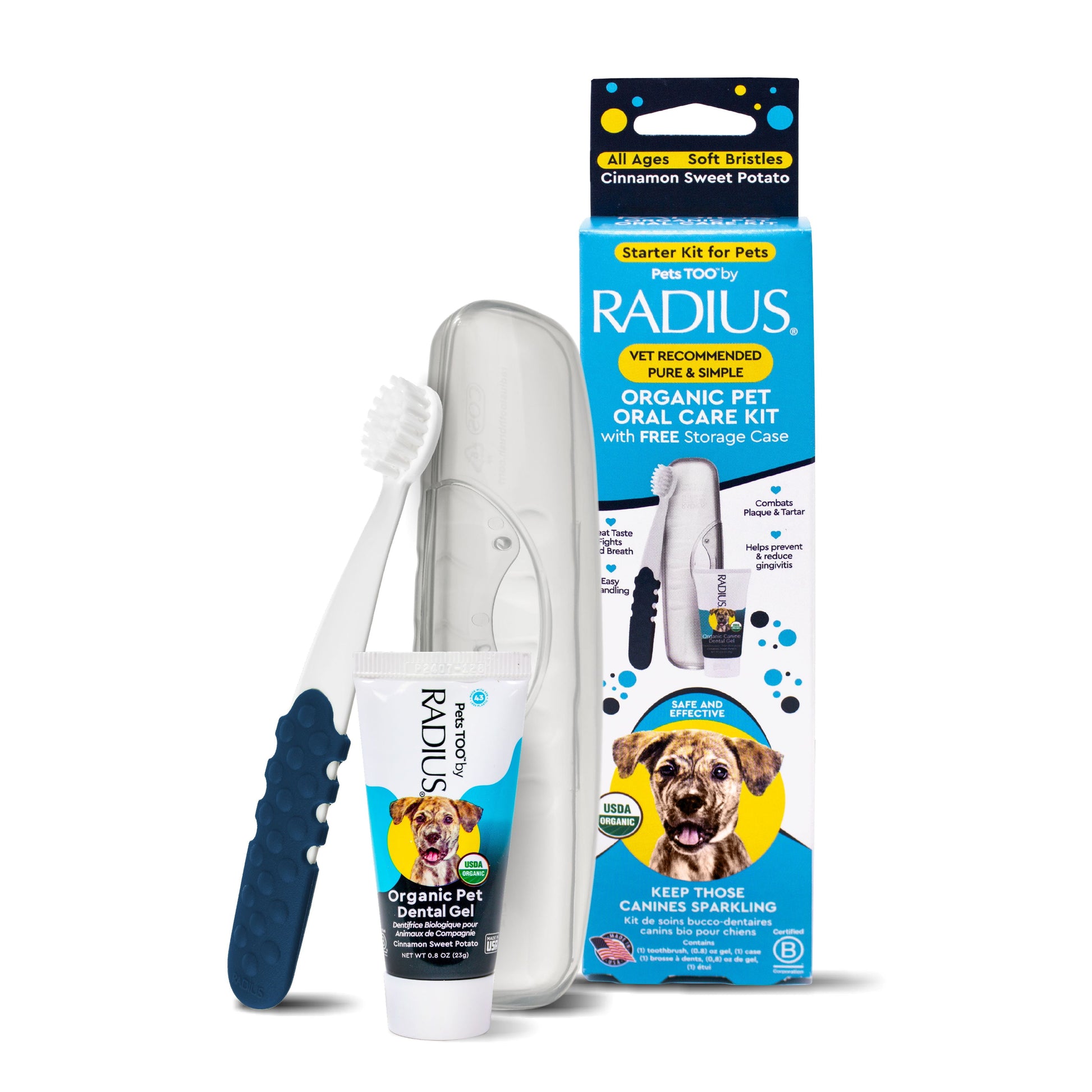 All Ages Dog Dental Kit, 1 Toothbrush, 0.8Oz Toothpaste, 1 Recycled Plastic Case, Clean Teeth