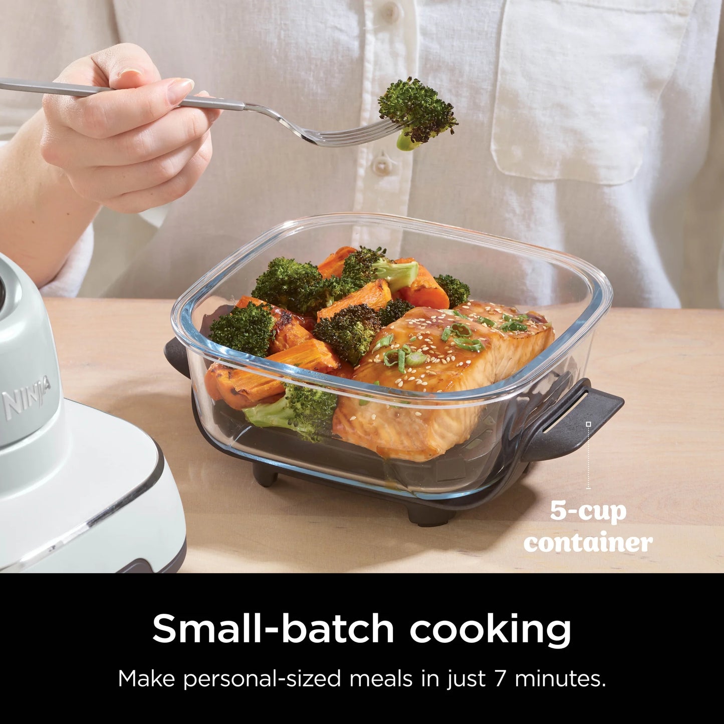 Crispi 3-In-1 Portable Glass Air Fryer Cooking System, 1500W, 4-Qt & 5-Cup Tempware Glass Containers with Storage Lids, Microwave, Freezer & Dishwasher Safe, White, FN100WH