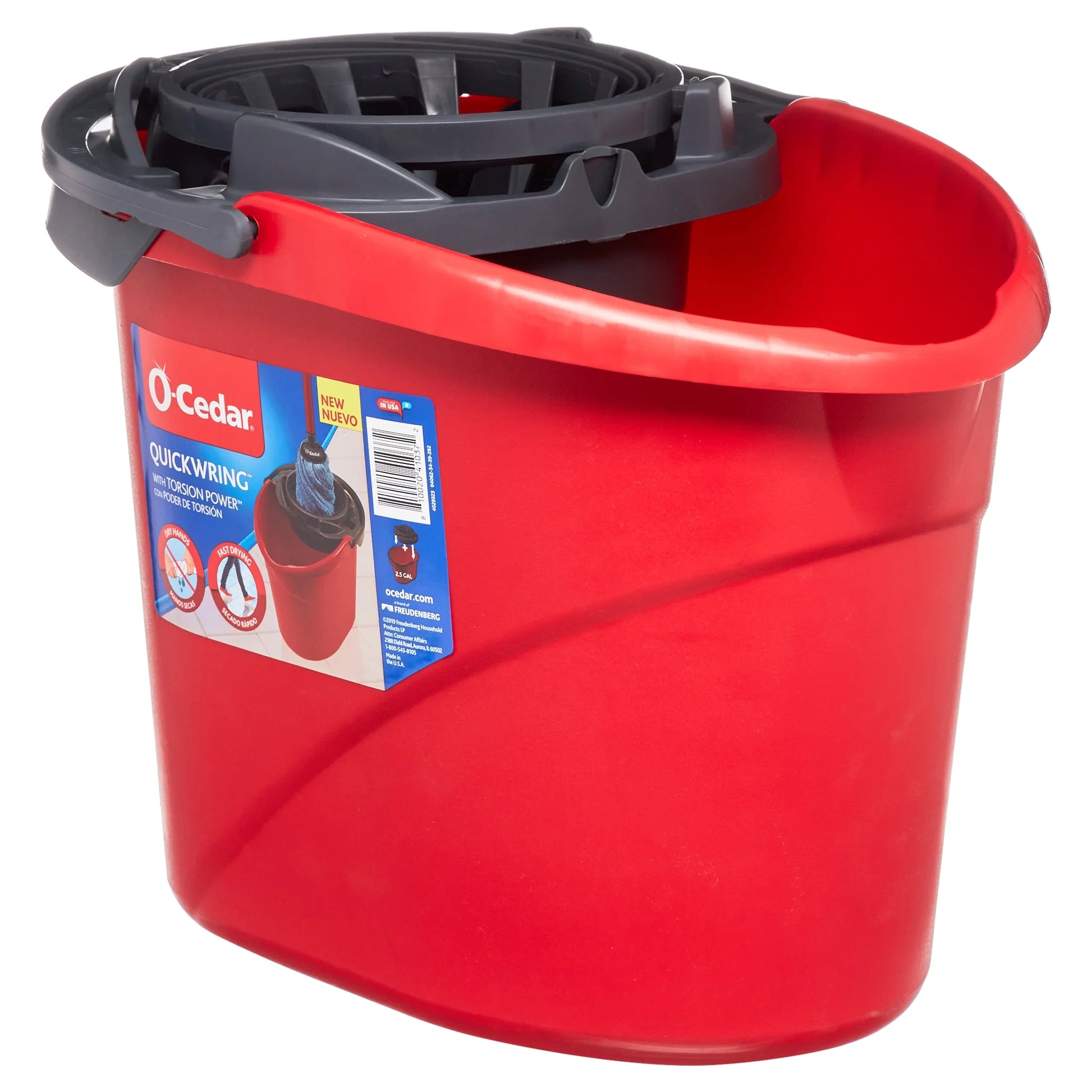 Quickwring Bucket, 2.5 Gallon Mop Bucket with Wringer, Red