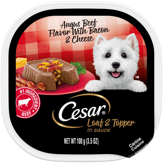 Angus Beef with Bacon and Cheese Wet Dog Food Loaf and Topper, 3.5 Oz Tray