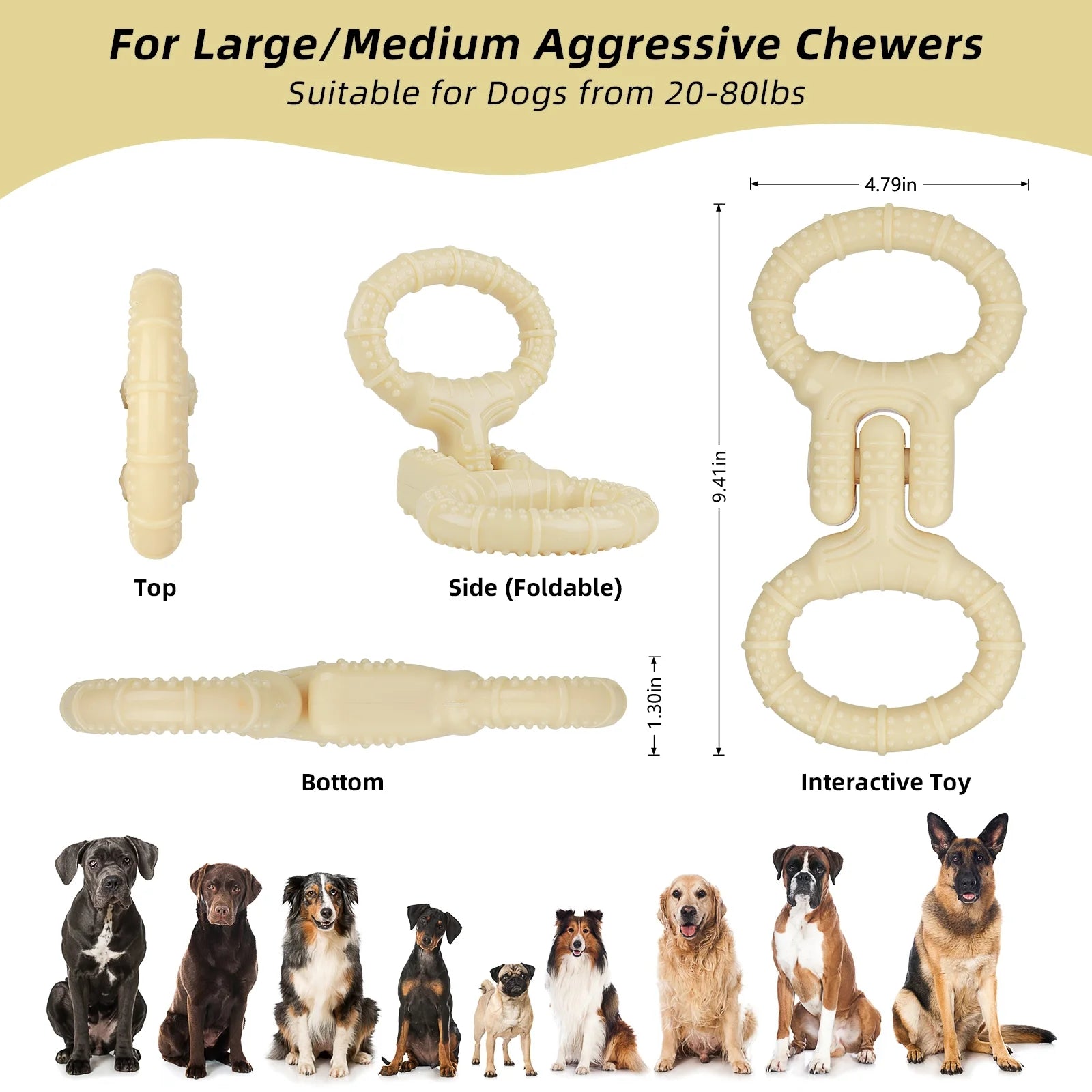 Durable Dog Toys for Aggressive Chewers, Outdoor Tug Toy for Small to Large Breeds, Beige