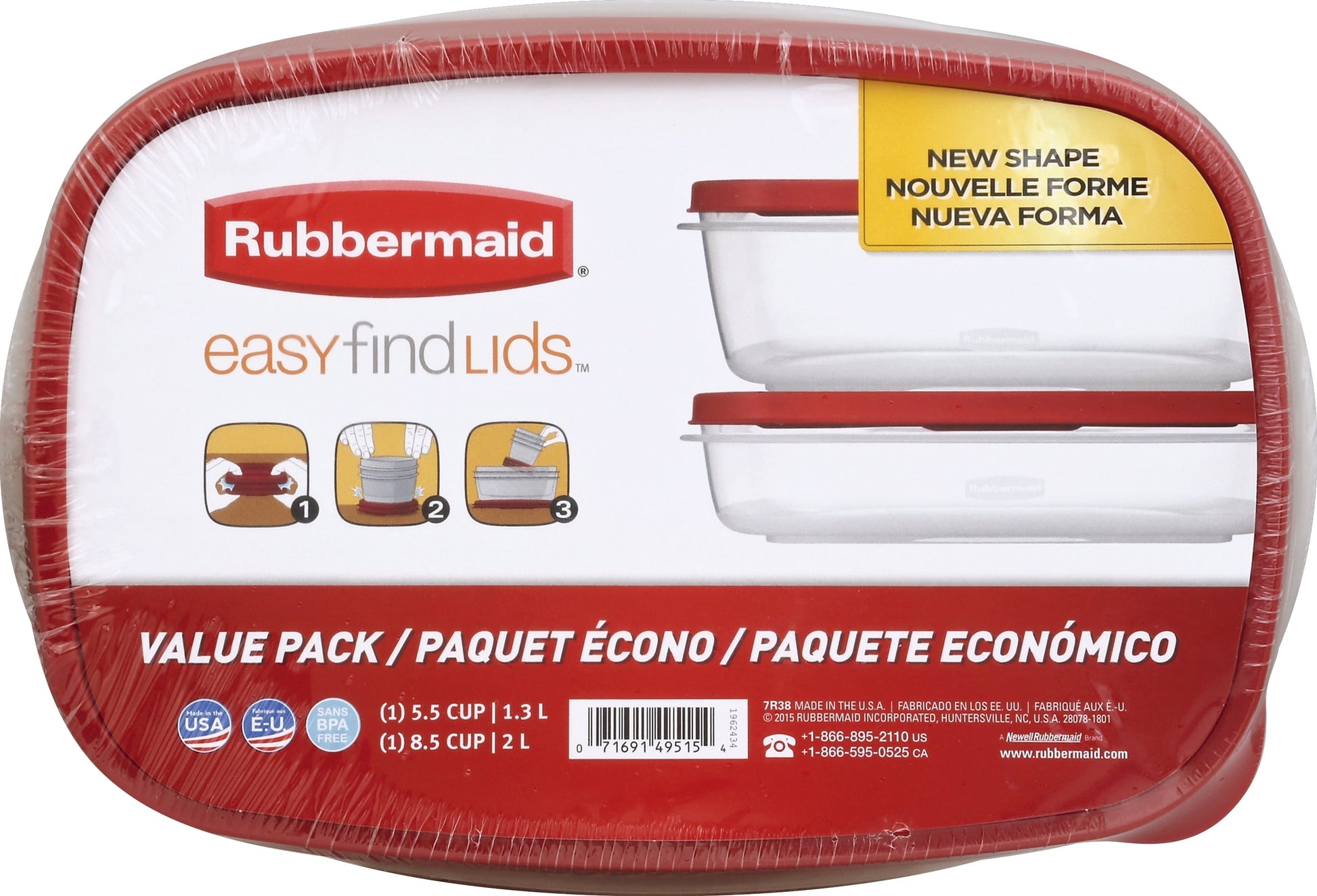 Easyfindlids Food Storage Container Value Pack with Lids, 1-8.5 (2.0 Liter) Cup, 1-5.5 Cup (1.3 Liter)