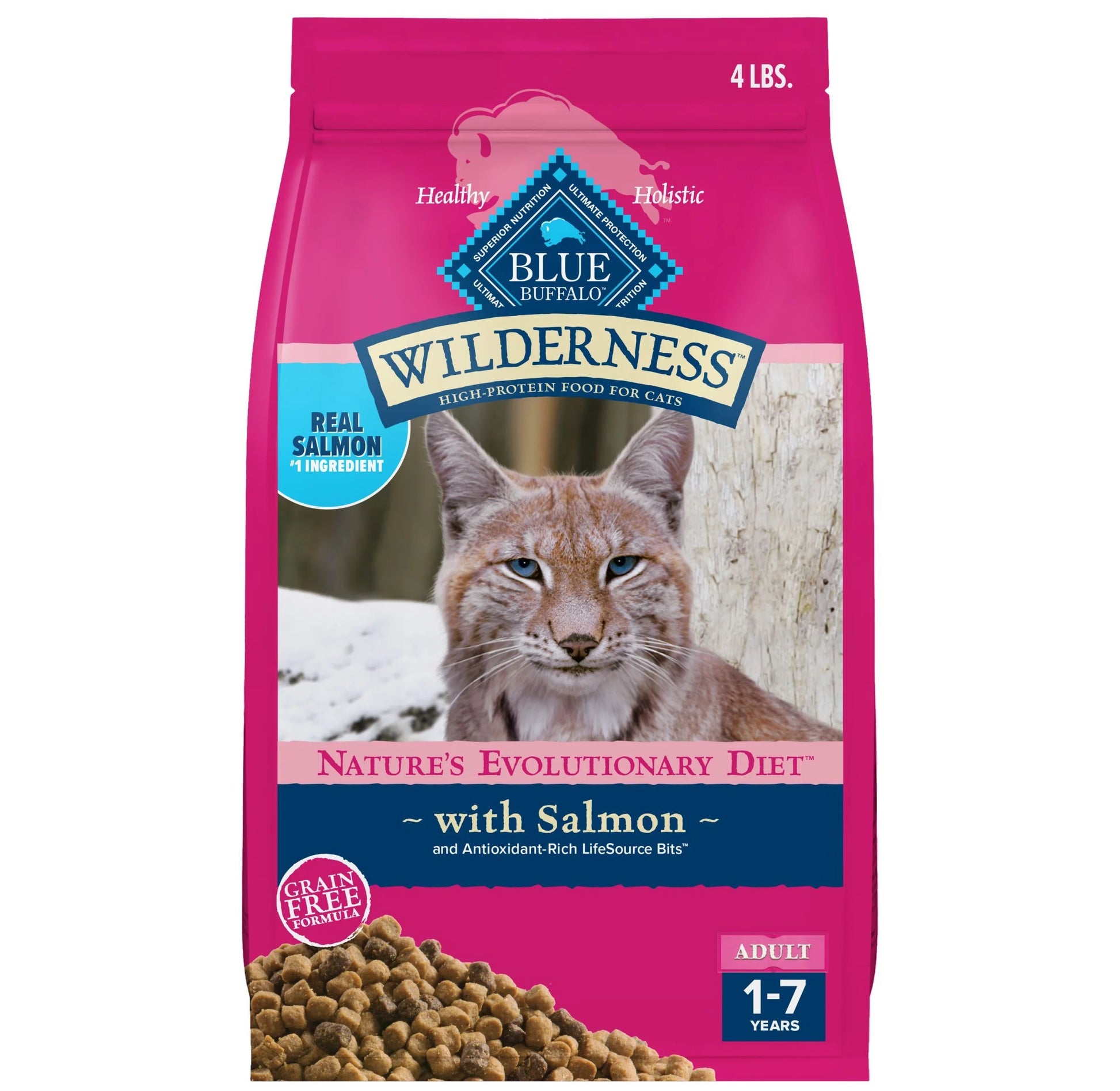 Wilderness Natural High Protein Dry Food for Adult Cats, Salmon, 4-Lb Bag