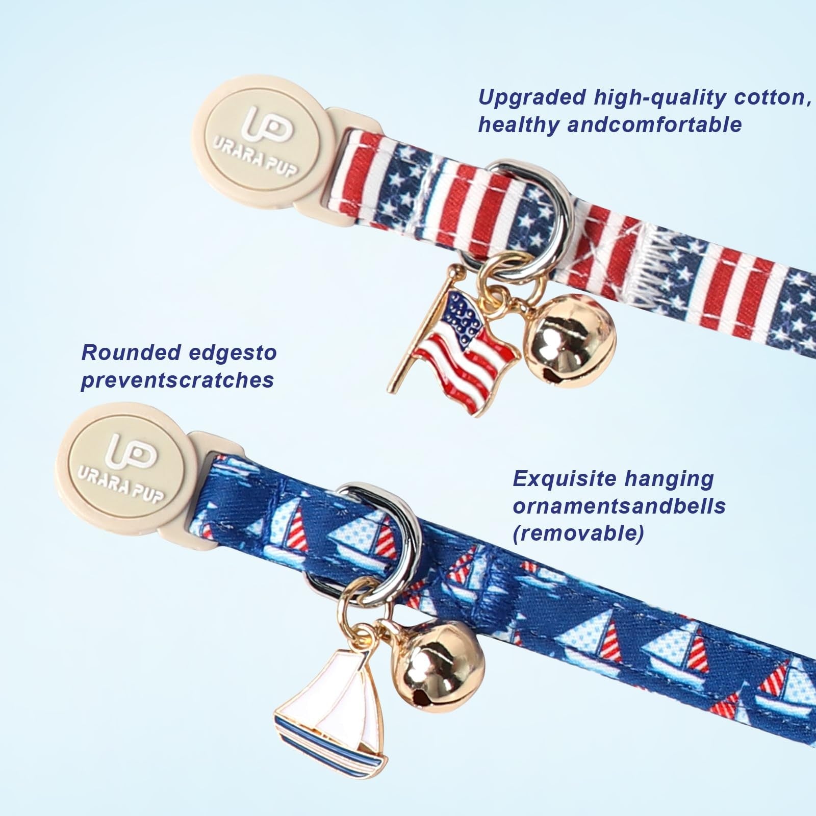 Patriotic 4th of July Cat Collar Set - 2-Pack Breakaway Kitten Collars with Flag Design