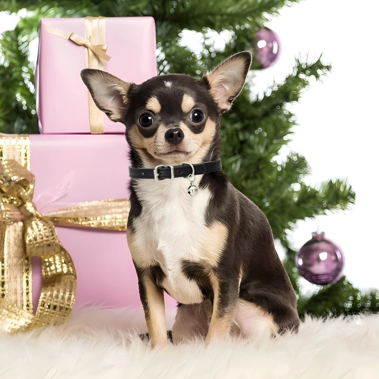 Adjustable PU Leather Cat and Dog Collar with Bell for Extra Small to Medium Pets