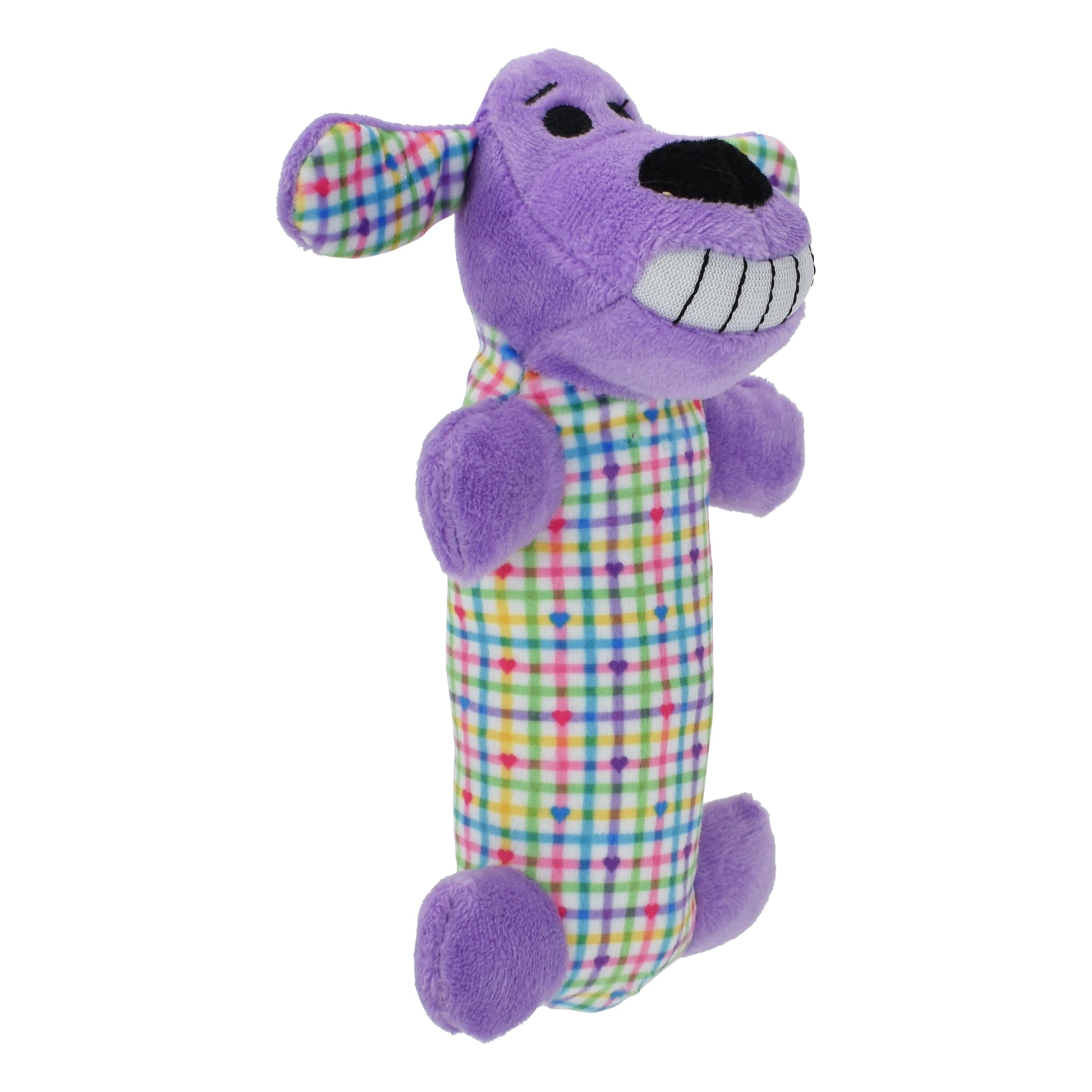 6-Inch Colorful Plaid Smiling Loofa Plush Dog Toy