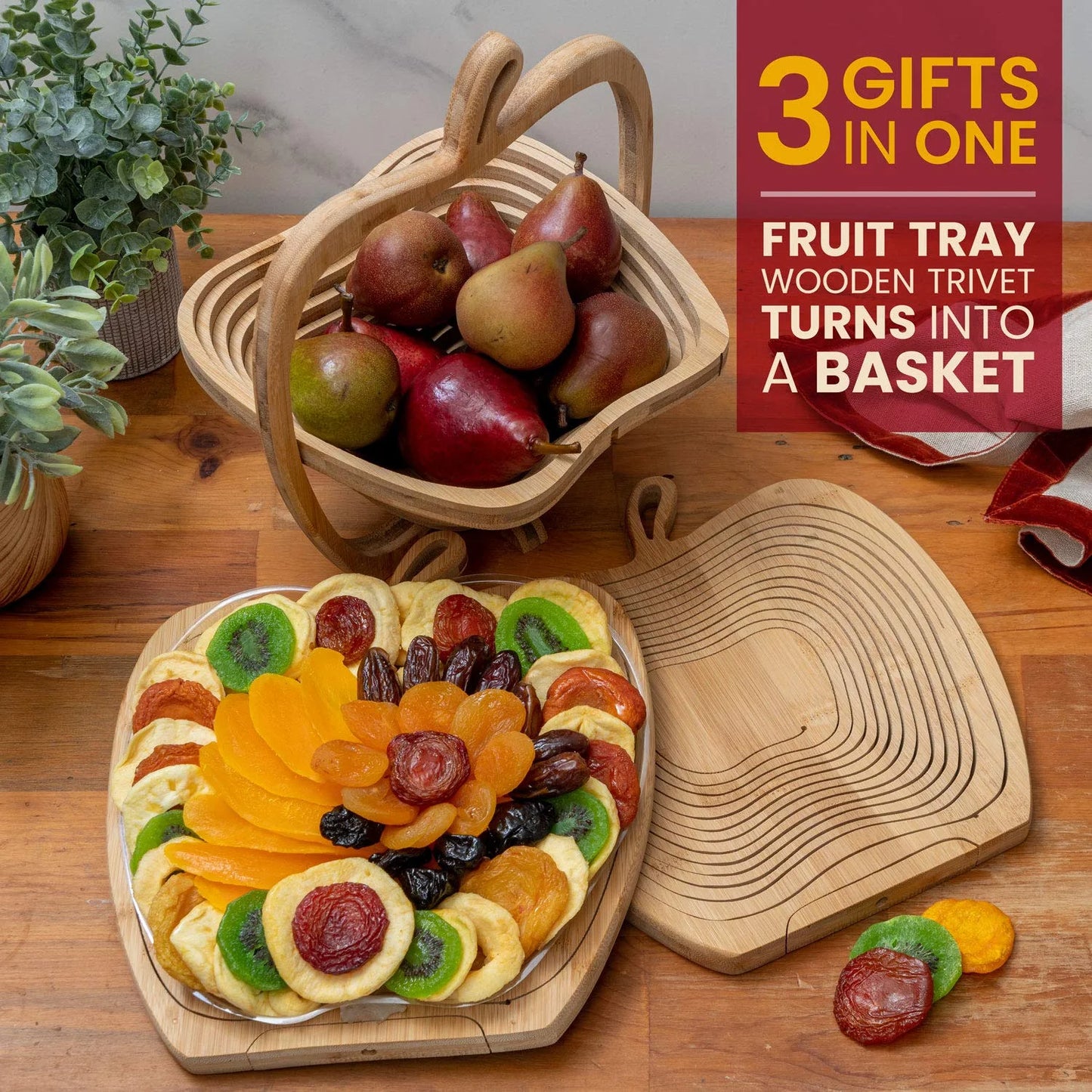 Gift Basket- Dried Fruit Gift Basket Tray Turns into Basket-