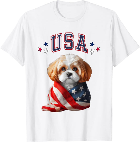 America Patriotic Dog - Memorial, Veterans, 4Th of July T-Shirt
