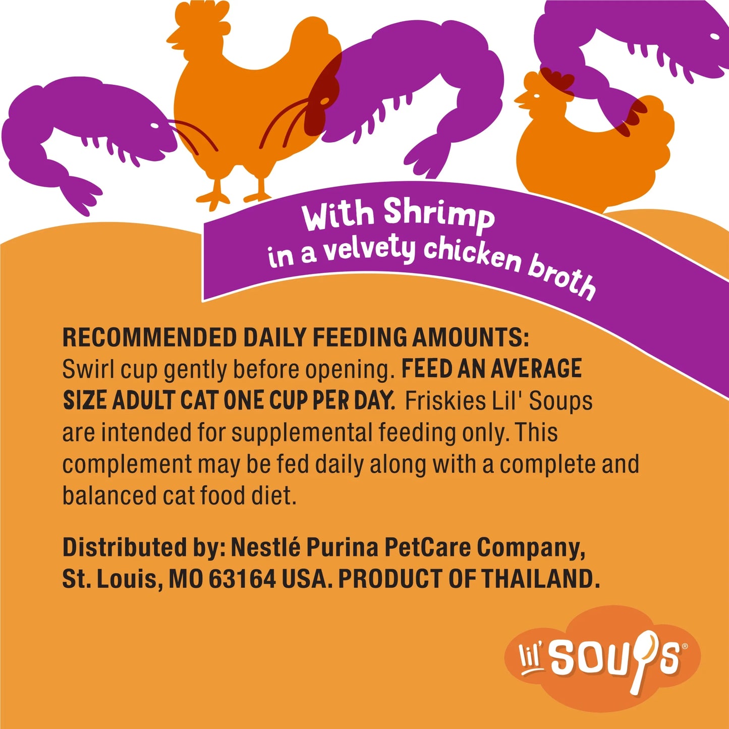 Purina Grain-Free Lickable Cat Food Toppers Lil’ Soups with Shrimp in Velvety Chicken Broth, 1.2 Oz Cups (8 Pack)