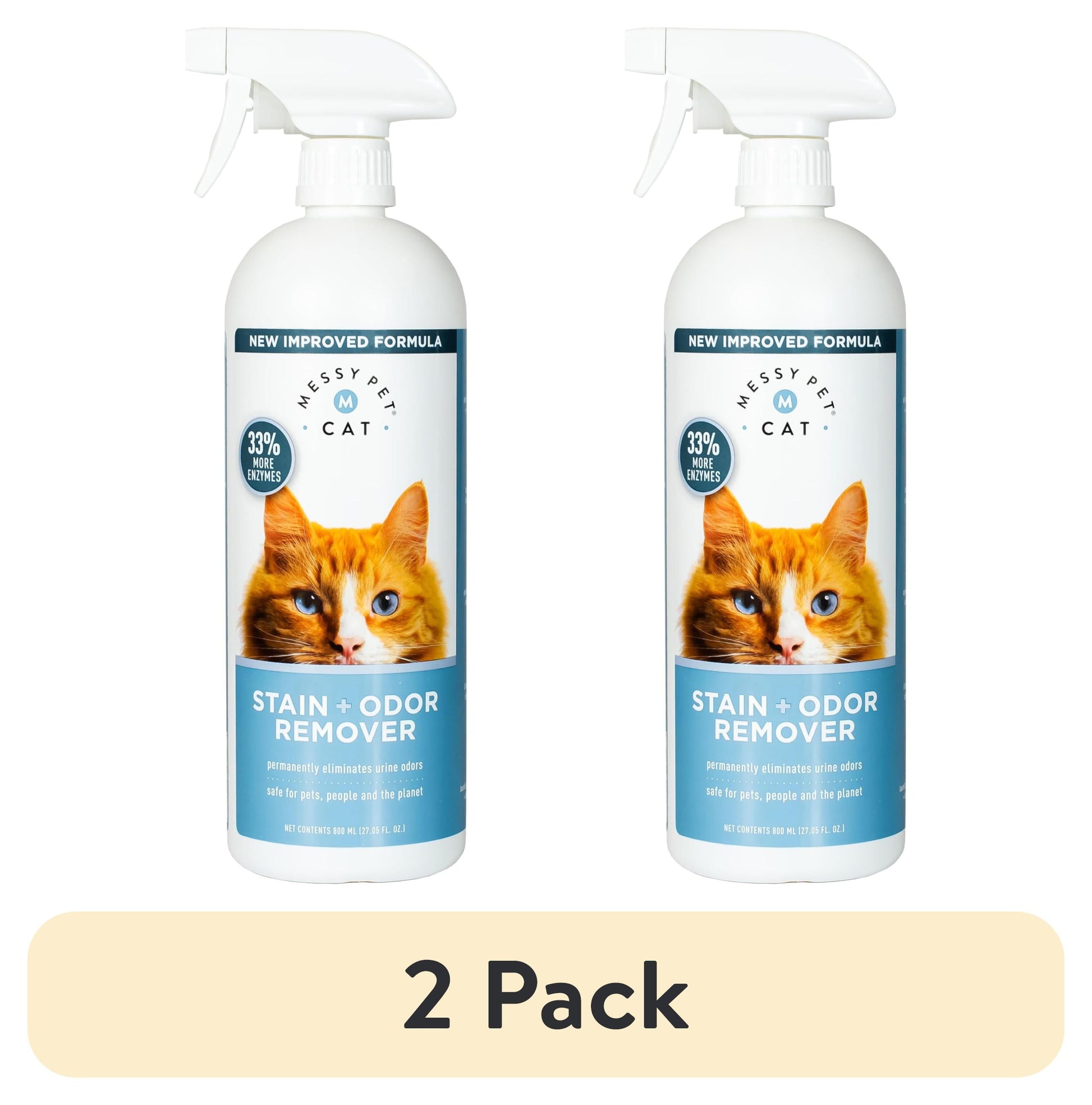 2-Pack Professional Pet Stain and Odor Remover for Carpets, Upholstery, and Mattresses - 27 Oz