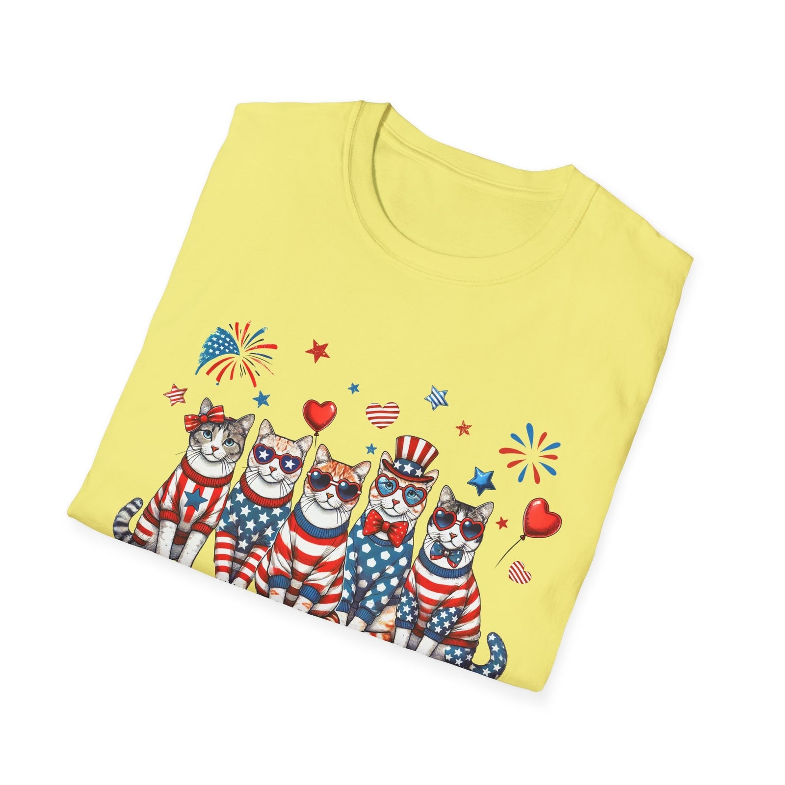 Patriotic Cat Unisex Softstyle T-Shirt for Fourth of July Celebrations