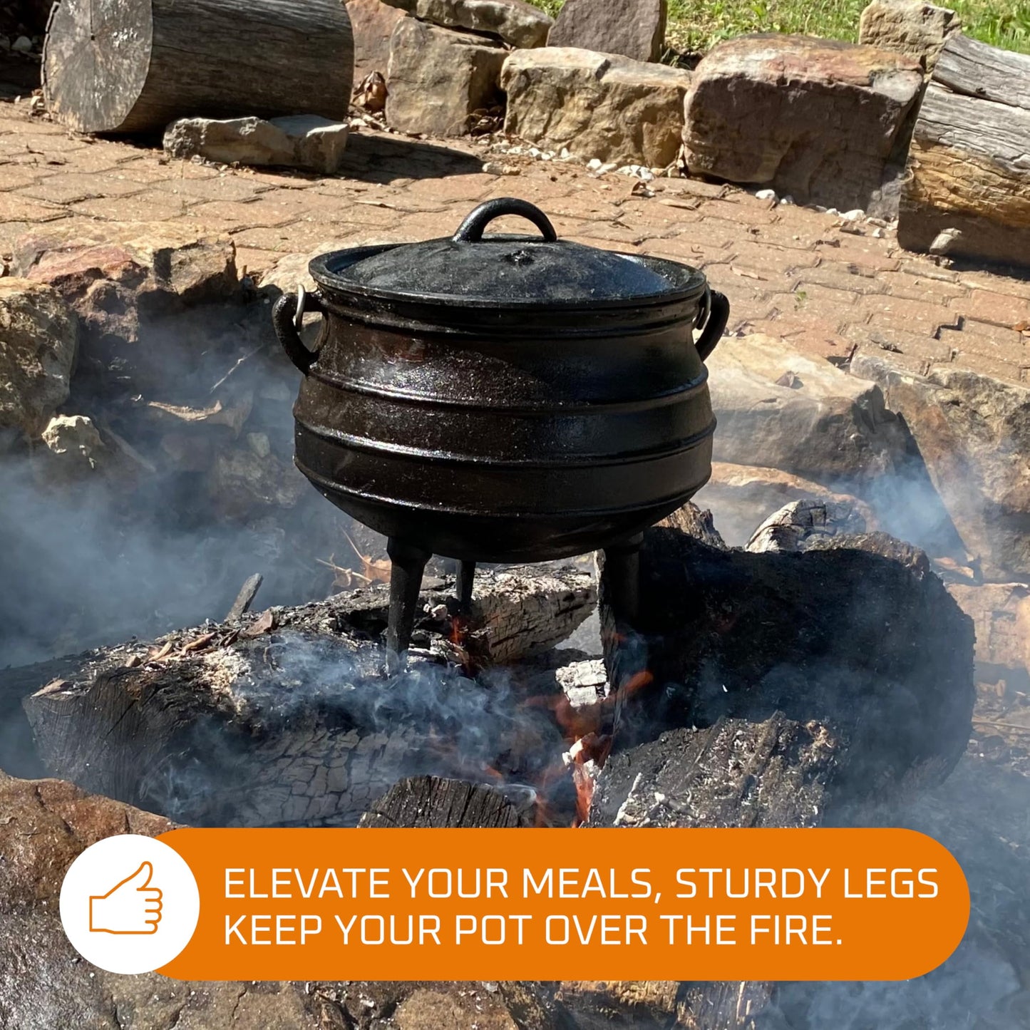 8-Quart Pre-Seasoned Cast Iron Cauldron - African Potjie Pot with Lid - 3-Legged Pot for Even Heat Distribution - Outdoor Cast Iron Dutch Oven Cookware for Campfire Cooking and Boiling