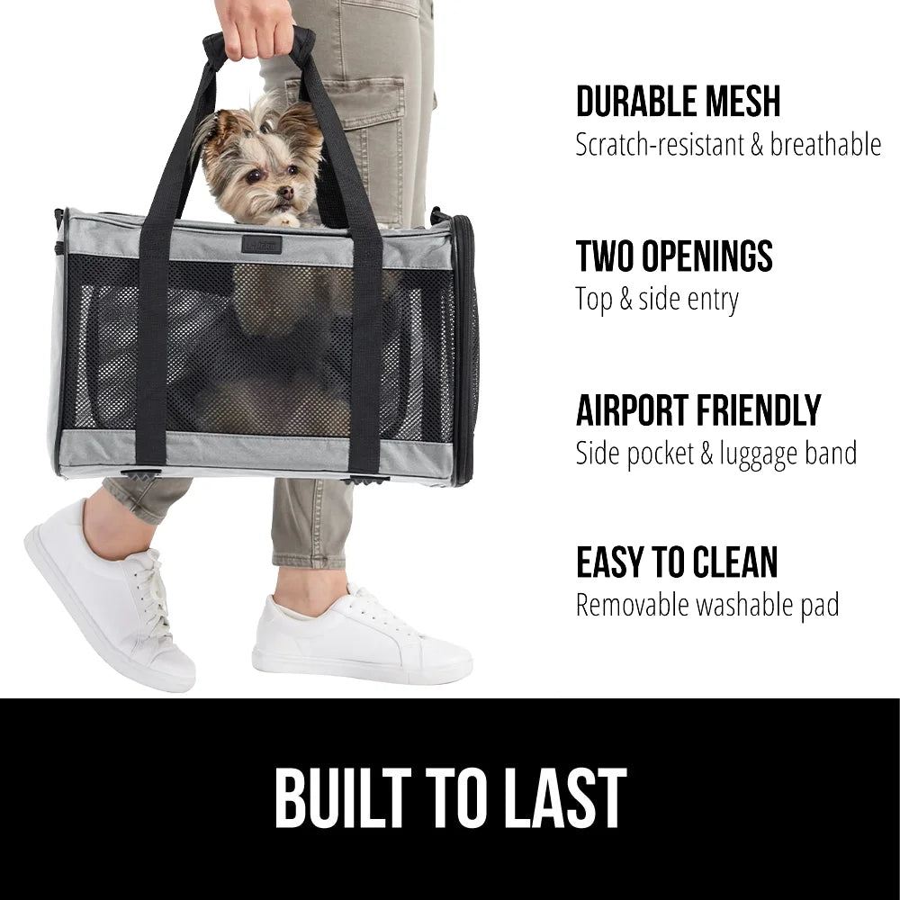 Portable Cat Carrier and Dog Kennel for Pets up to 15 lbs, Airline-Approved Travel Bag, Gray
