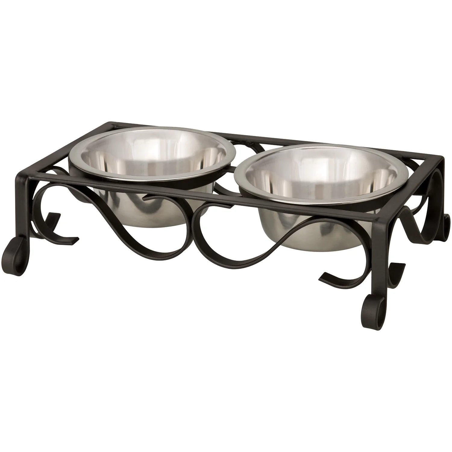 Layton Double Diner with Removable Stainless Steel Bowls for Dogs, Matte Black