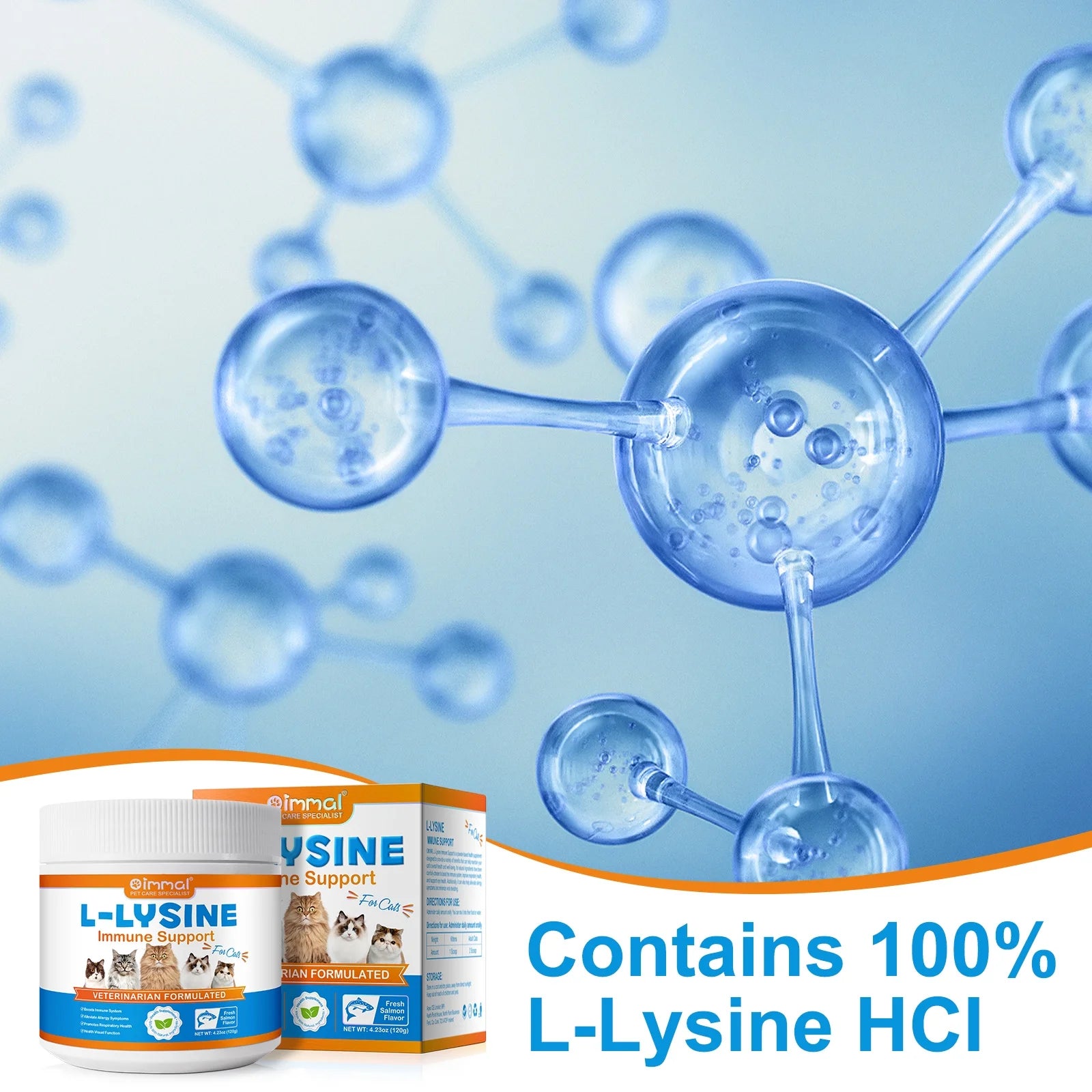 L-Lysine Powder for Cats, Cat L-Lysine Supplement Powder for Sneezing and Runny Nose, Cat Cold, Cat Immune Support, Eye Function & Respiratory Health 120G (Salmon Flavor)